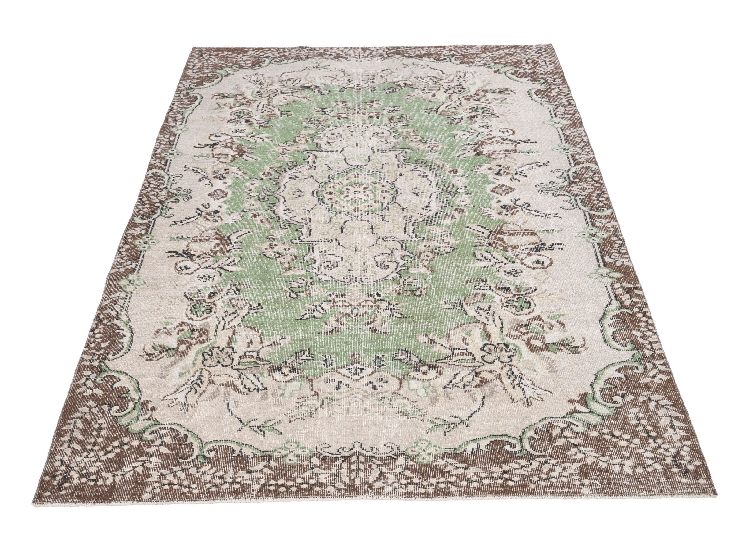 Turkish Isparta area rug in cream and brown, view 2 of 10