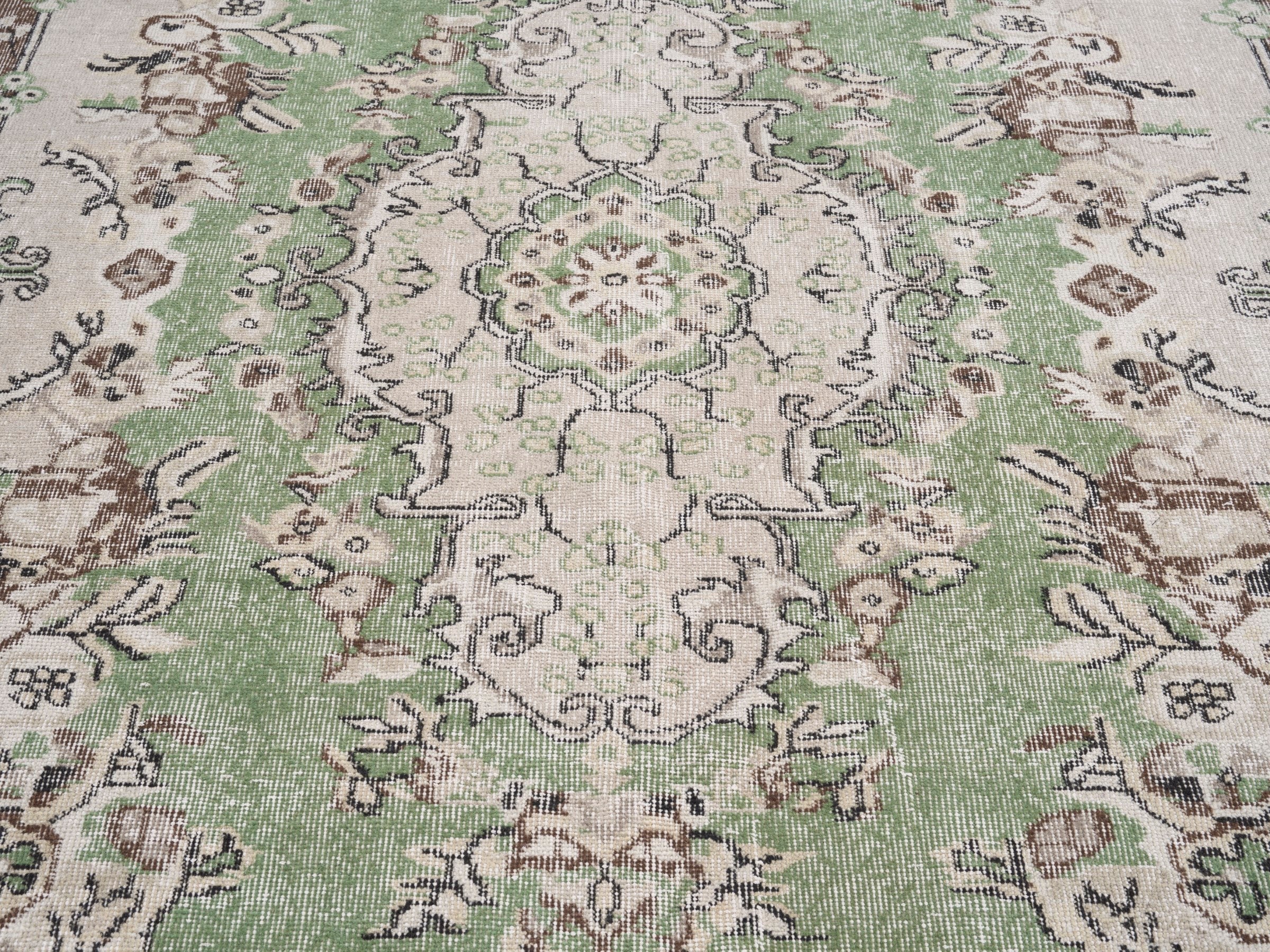 Turkish Isparta area rug in cream and brown, view 4 of 10