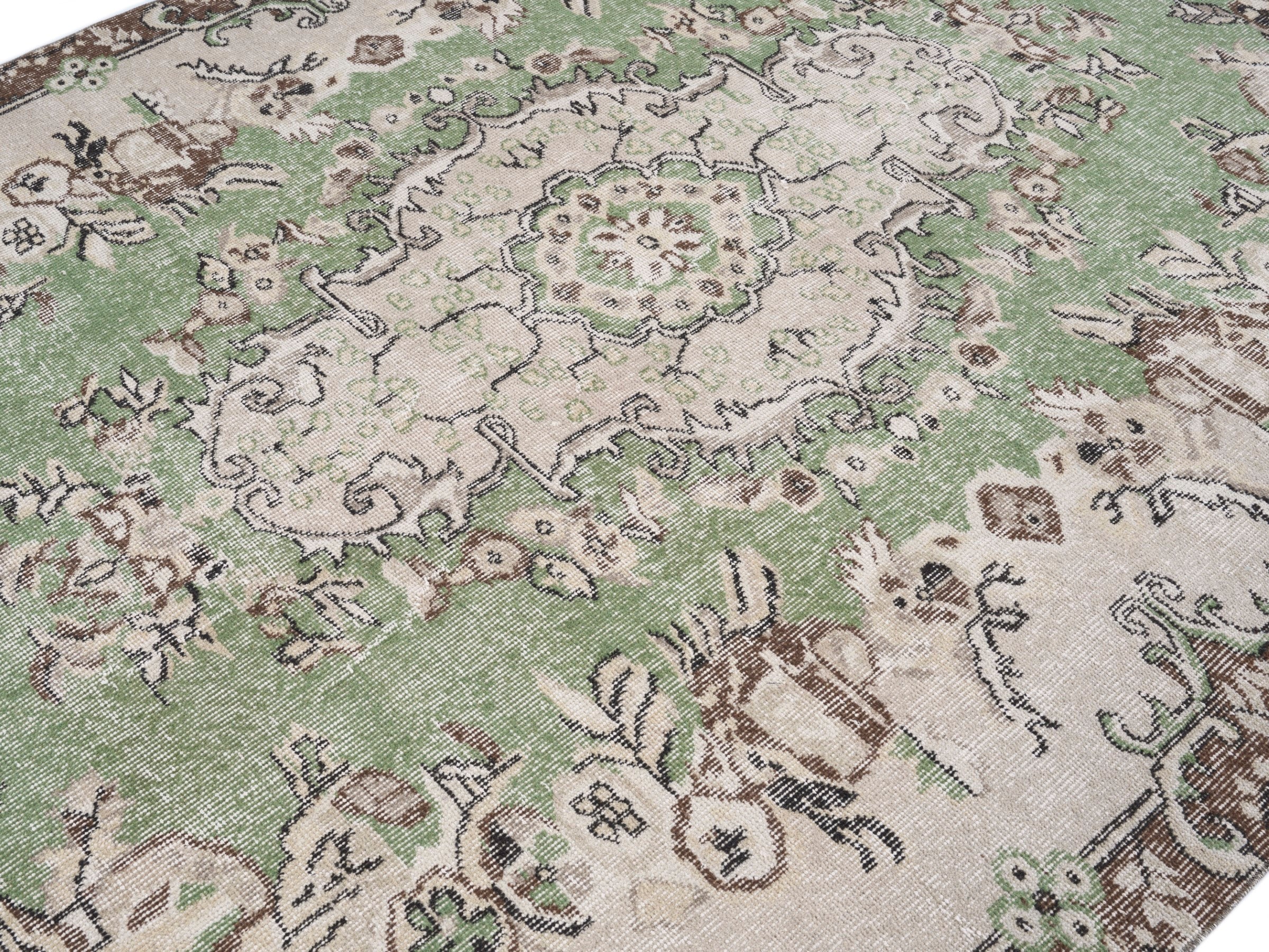 Turkish Isparta area rug in cream and brown, view 5 of 10