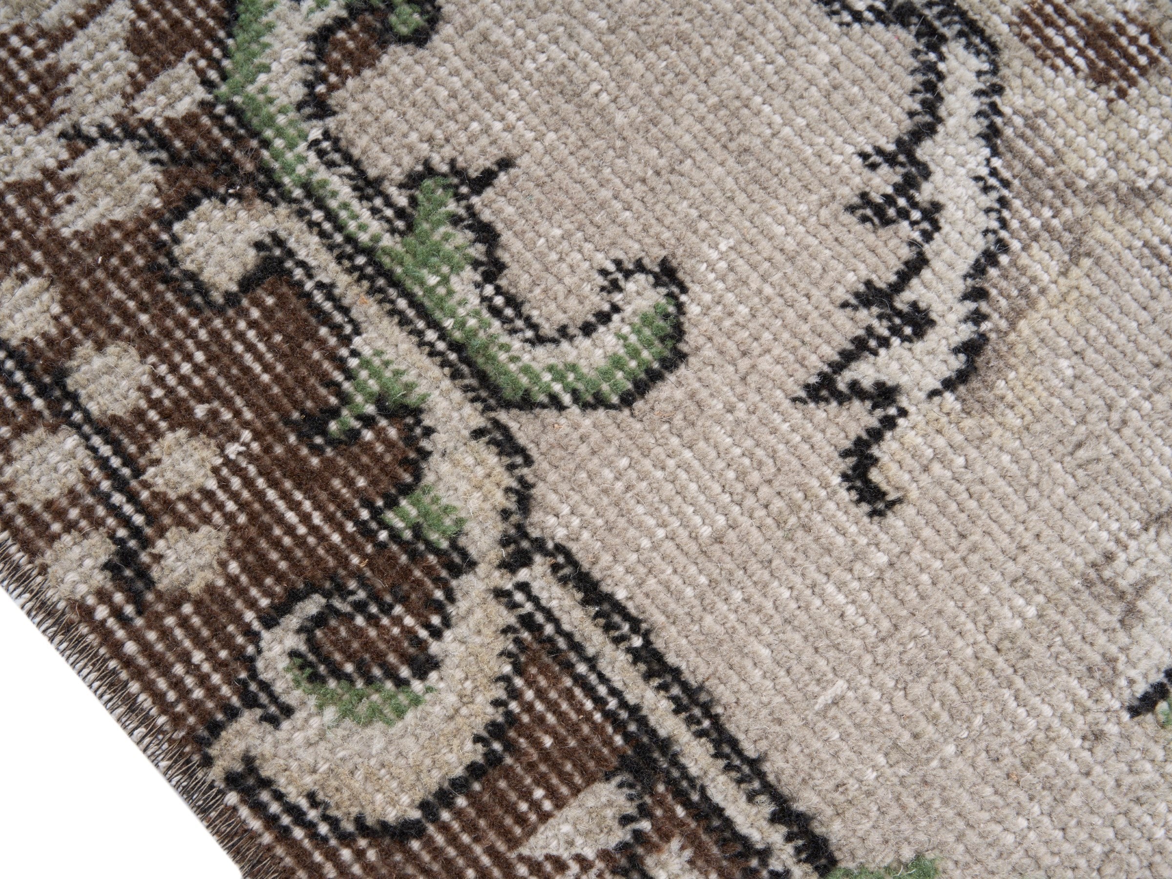 Turkish Isparta area rug in cream and brown, view 6 of 10