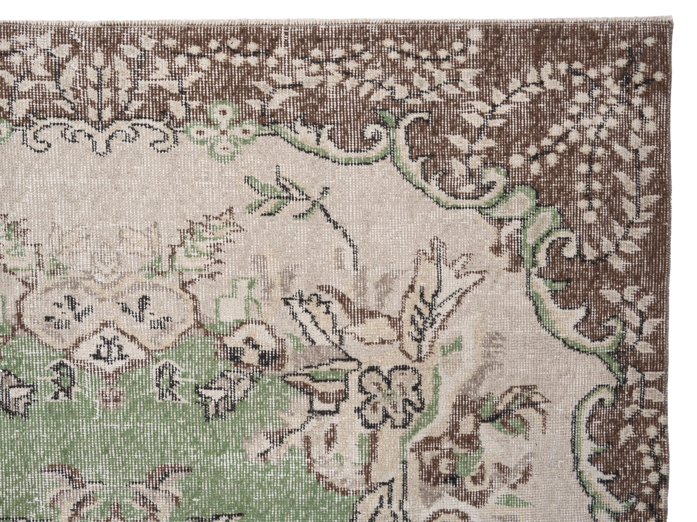 Turkish Isparta area rug in cream and brown, view 8 of 10