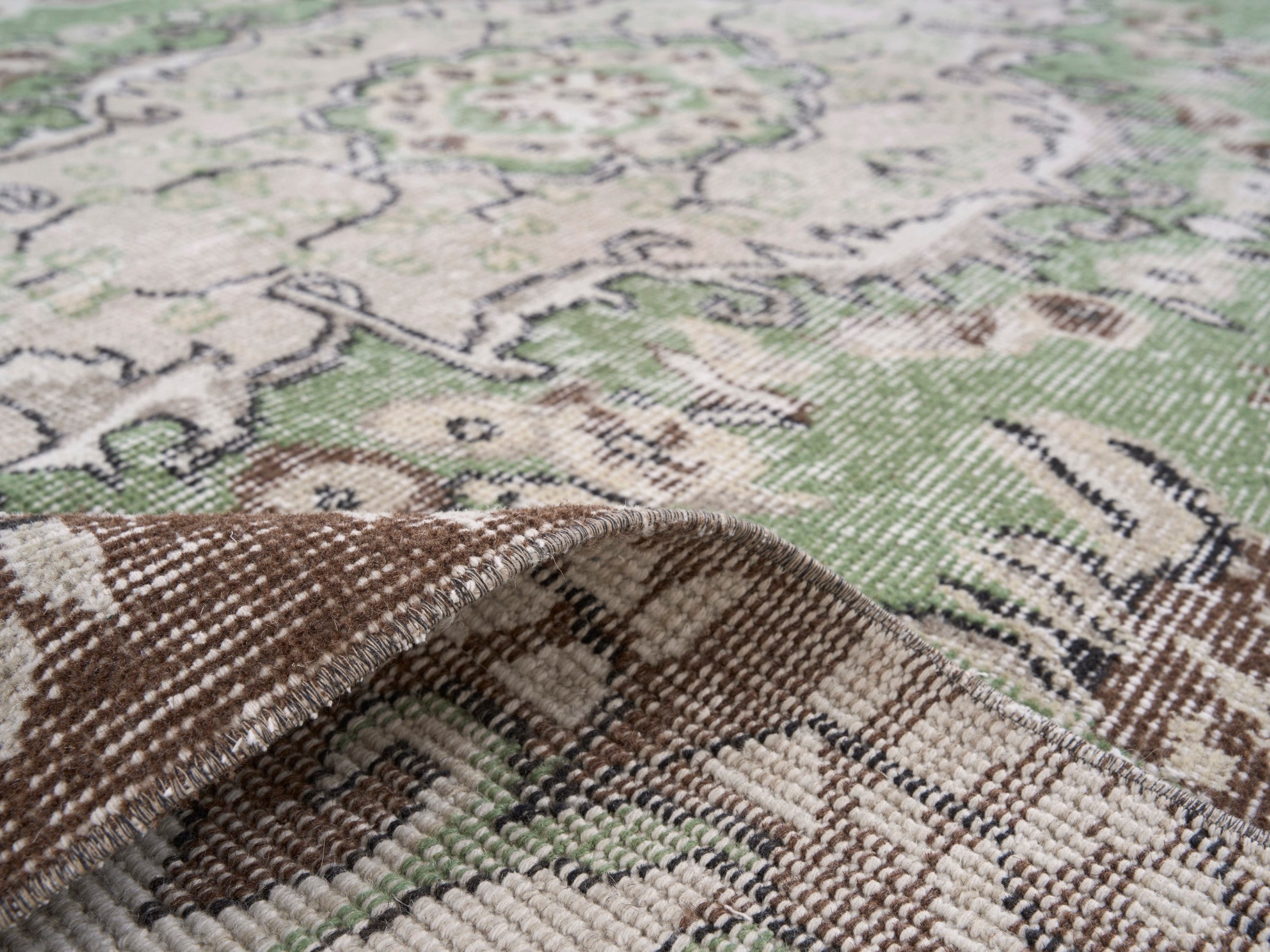 Turkish Isparta area rug in cream and brown, view 9 of 10