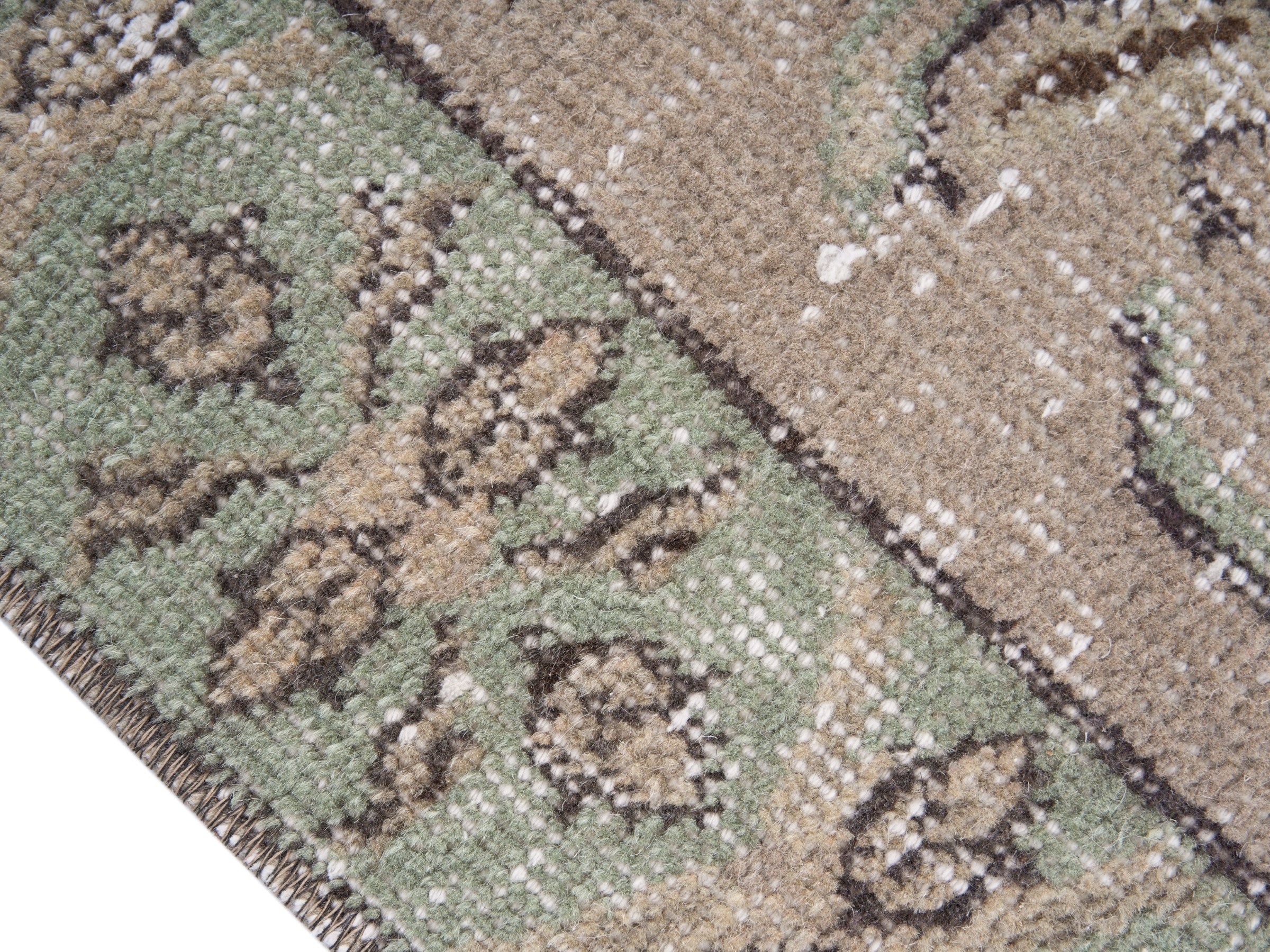 Turkish Isparta area rug in sage and muted pink, view 6 of 10