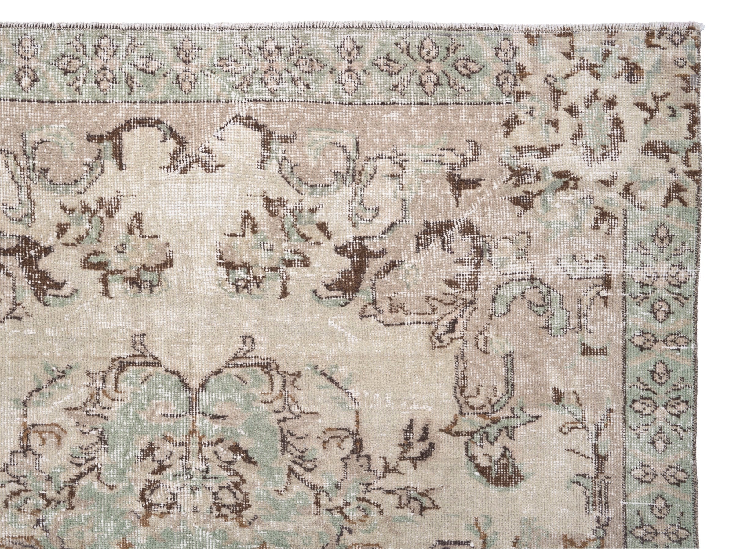 Turkish Isparta area rug in sage and muted pink, view 8 of 10