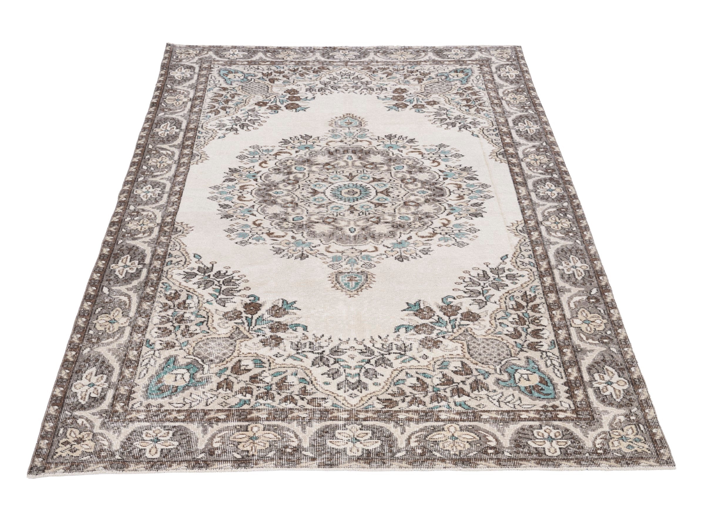 Turkish Isparta area rug in cream and taupe, view 2 of 10