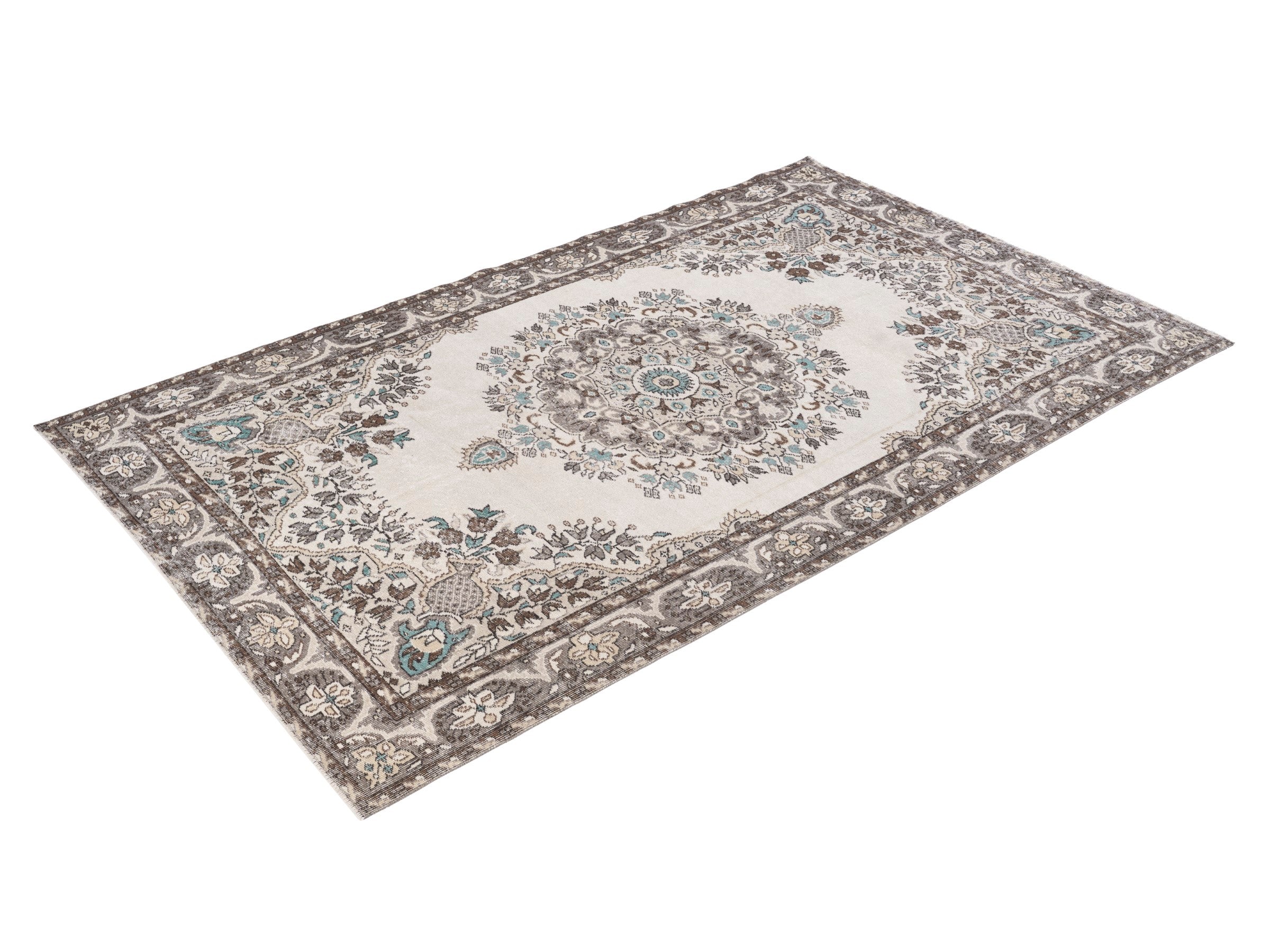 Turkish Isparta area rug in cream and taupe, view 3 of 10