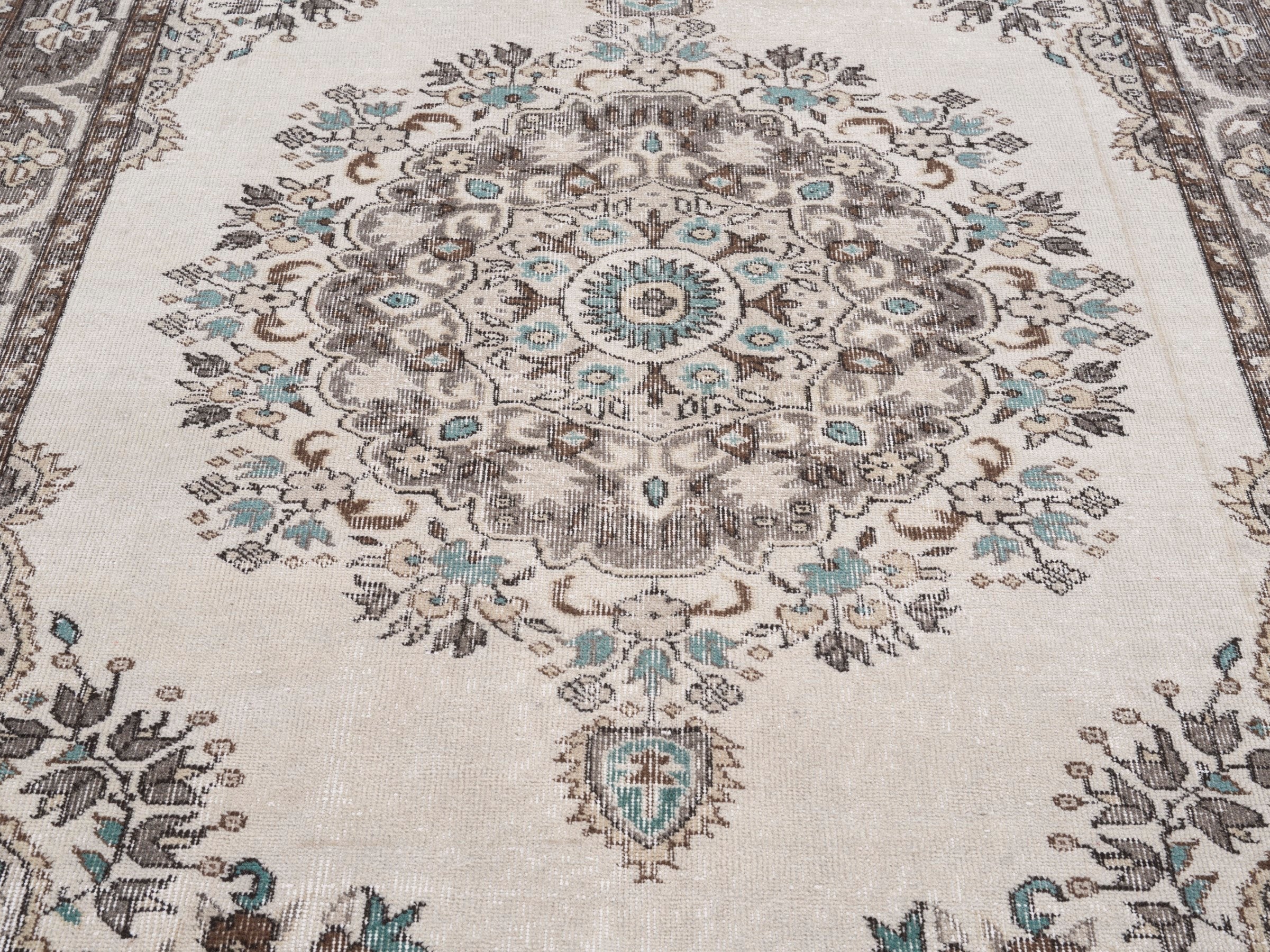 Turkish Isparta area rug in cream and taupe, view 4 of 10