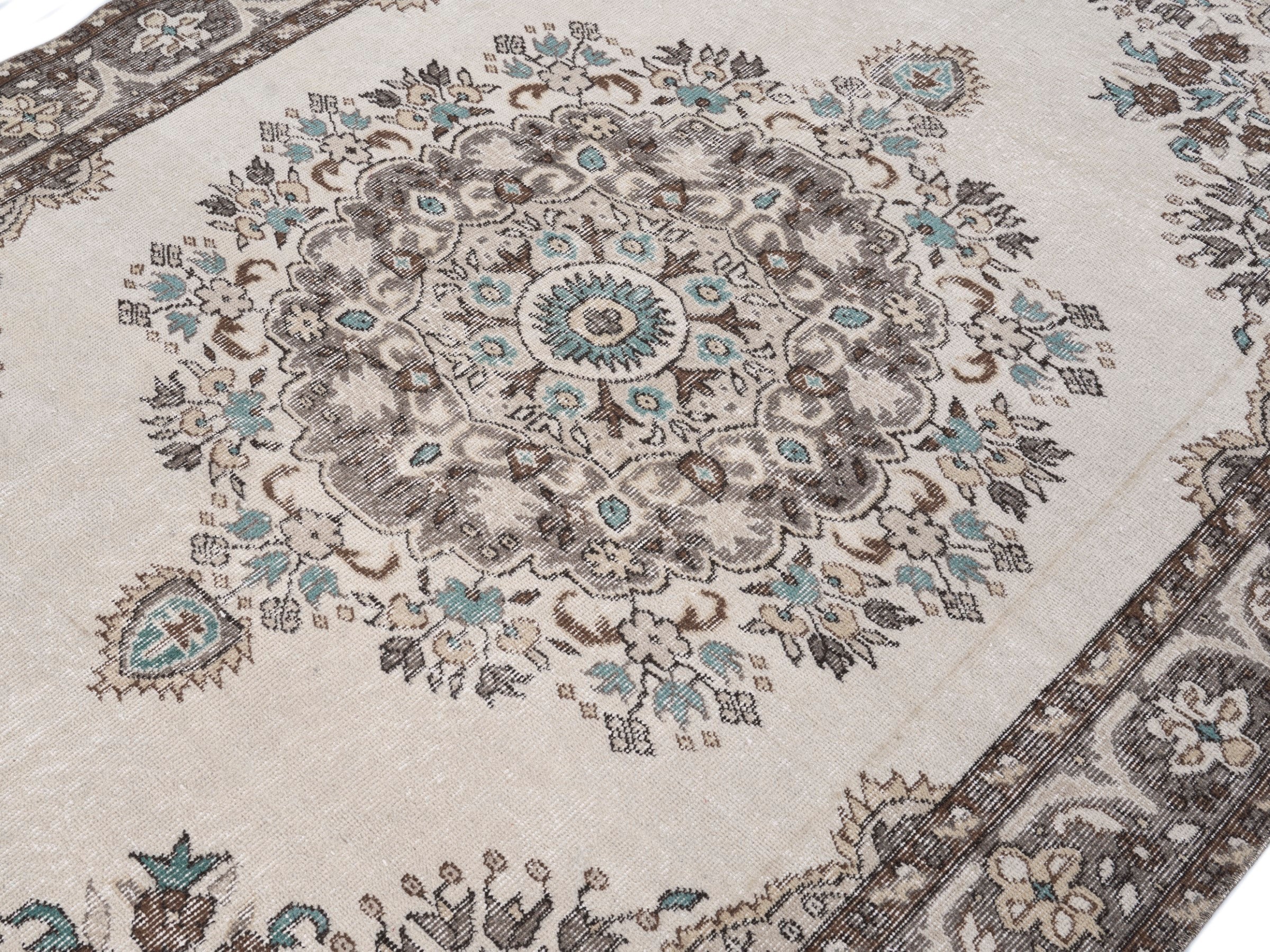 Turkish Isparta area rug in cream and taupe, view 5 of 10