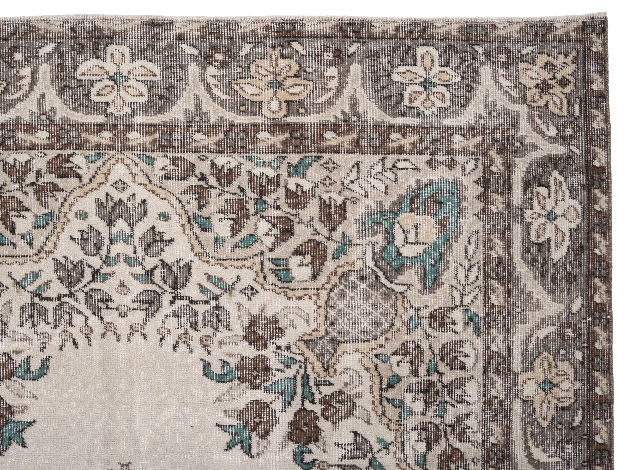 Turkish Isparta area rug in cream and taupe, view 8 of 10