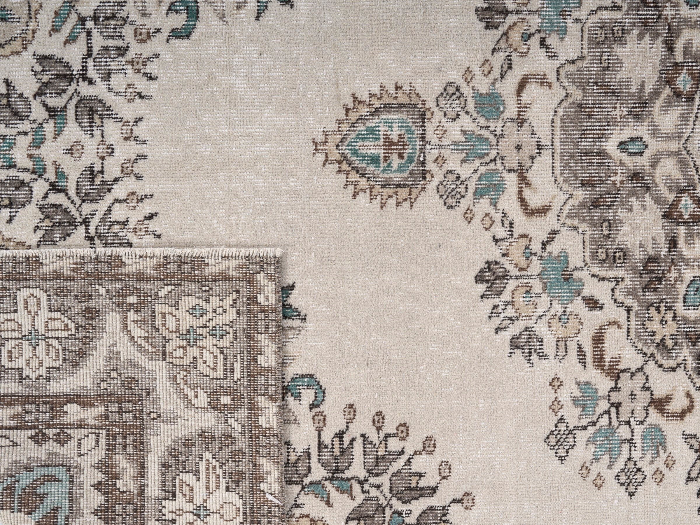 Turkish Isparta area rug in cream and taupe, view 10 of 10