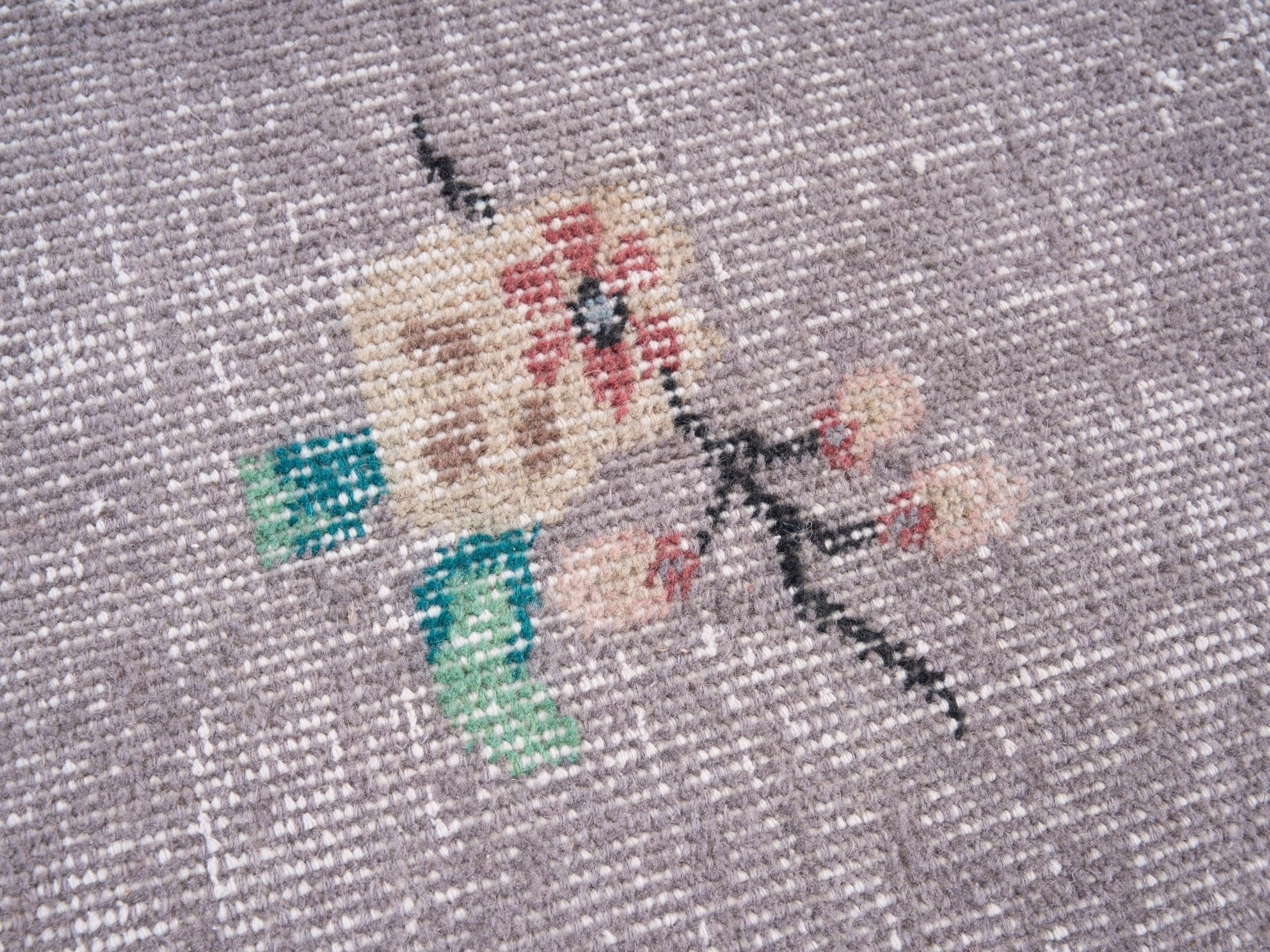 Turkish Isparta area rug in dusty blue and muted pink, view 7 of 10