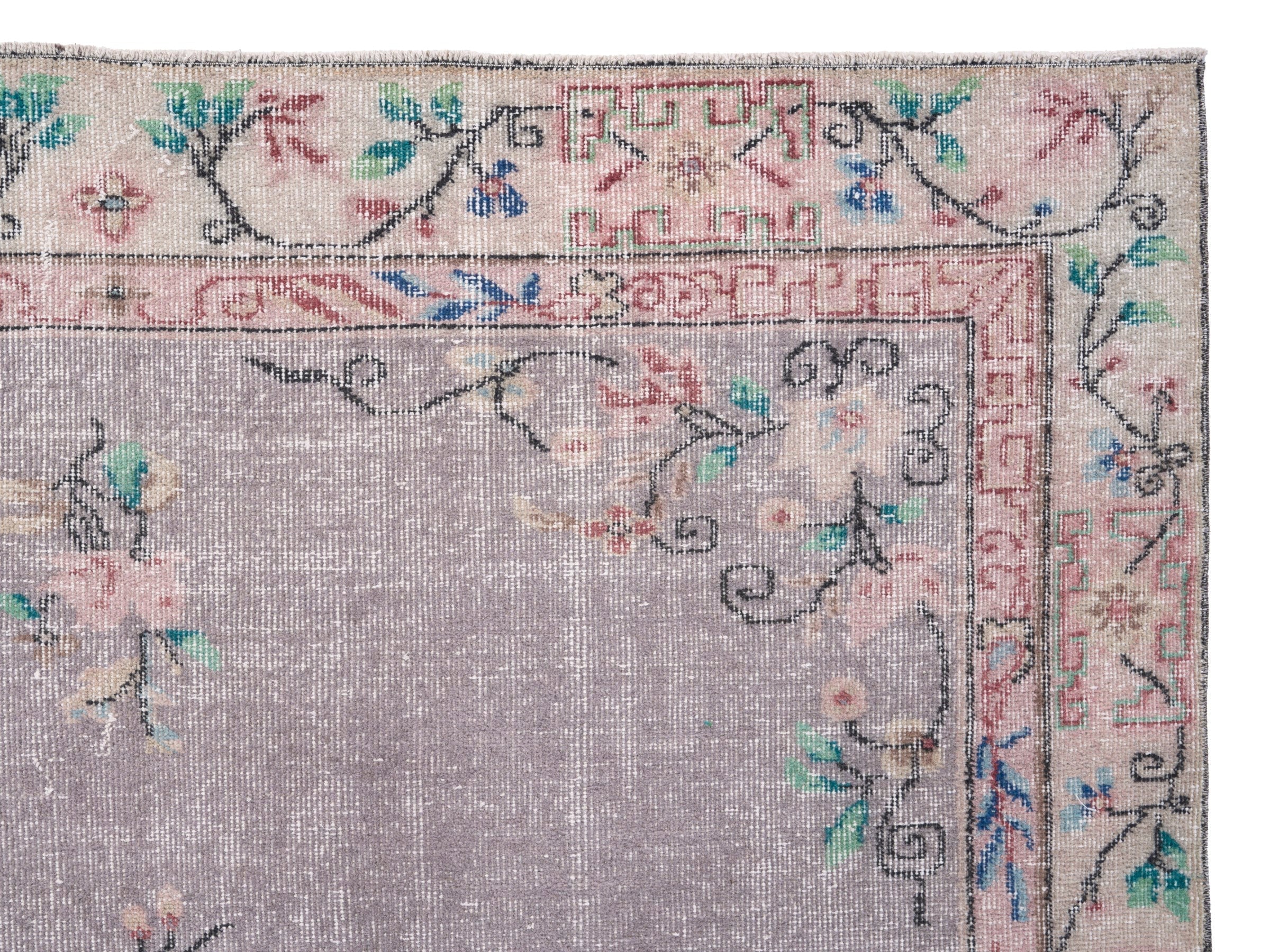 Turkish Isparta area rug in dusty blue and muted pink, view 8 of 10