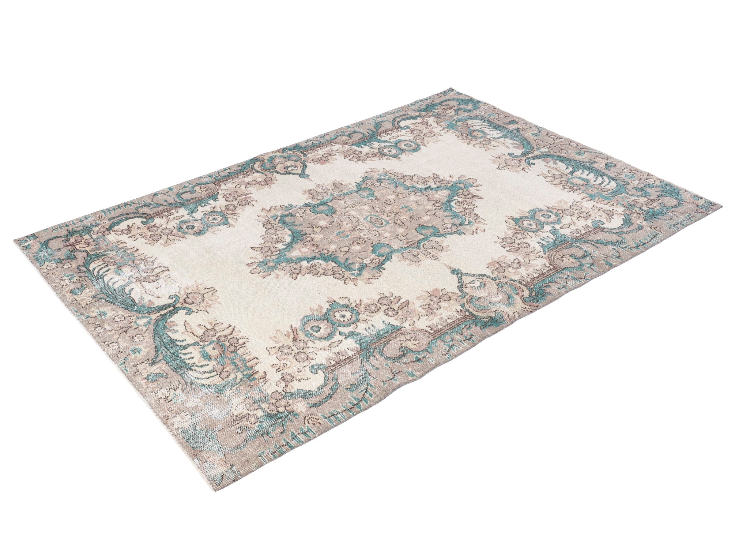 Turkish Isparta area rug in cream and muted pink, view 3 of 10