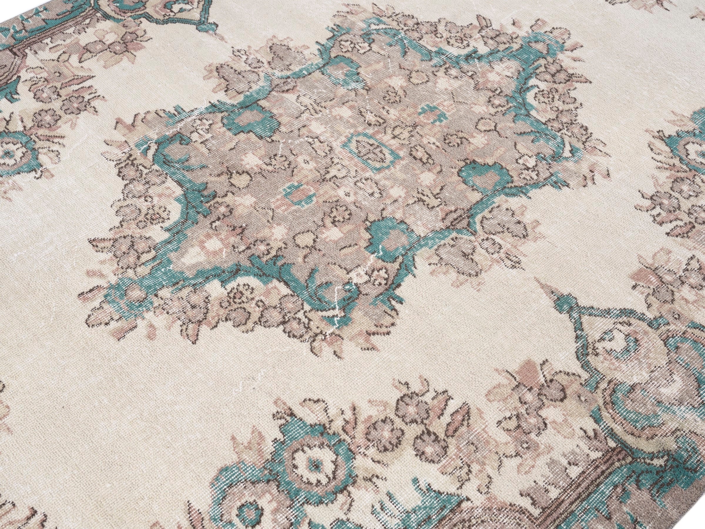 Turkish Isparta area rug in cream and muted pink, view 5 of 10
