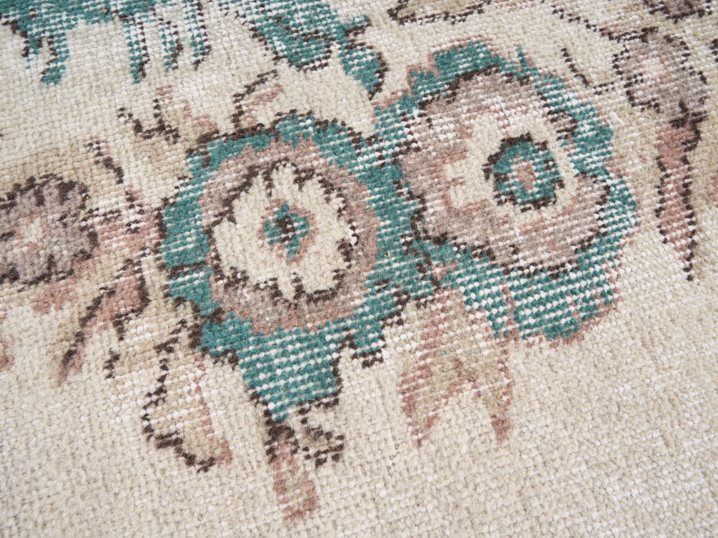 Turkish Isparta area rug in cream and muted pink, view 7 of 10