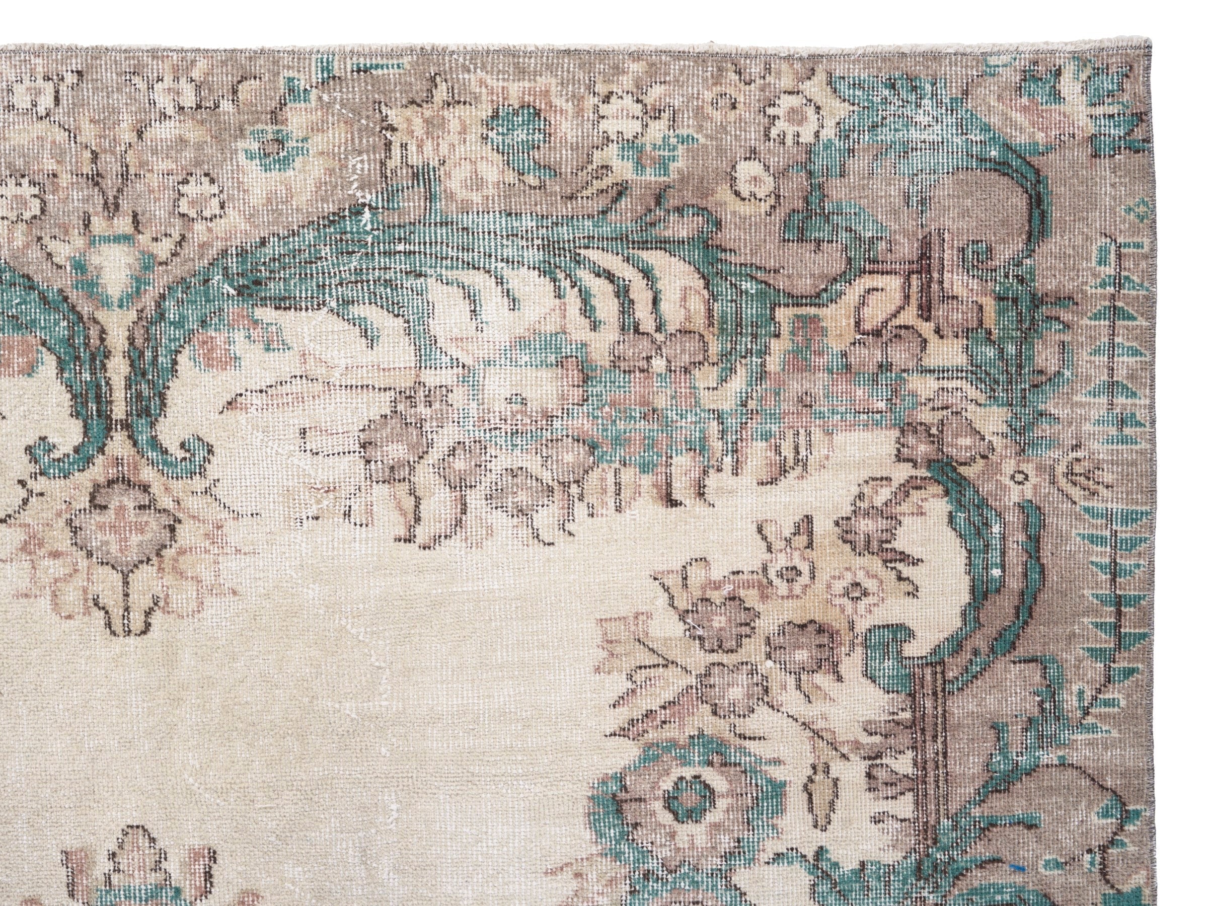 Turkish Isparta area rug in cream and muted pink, view 8 of 10
