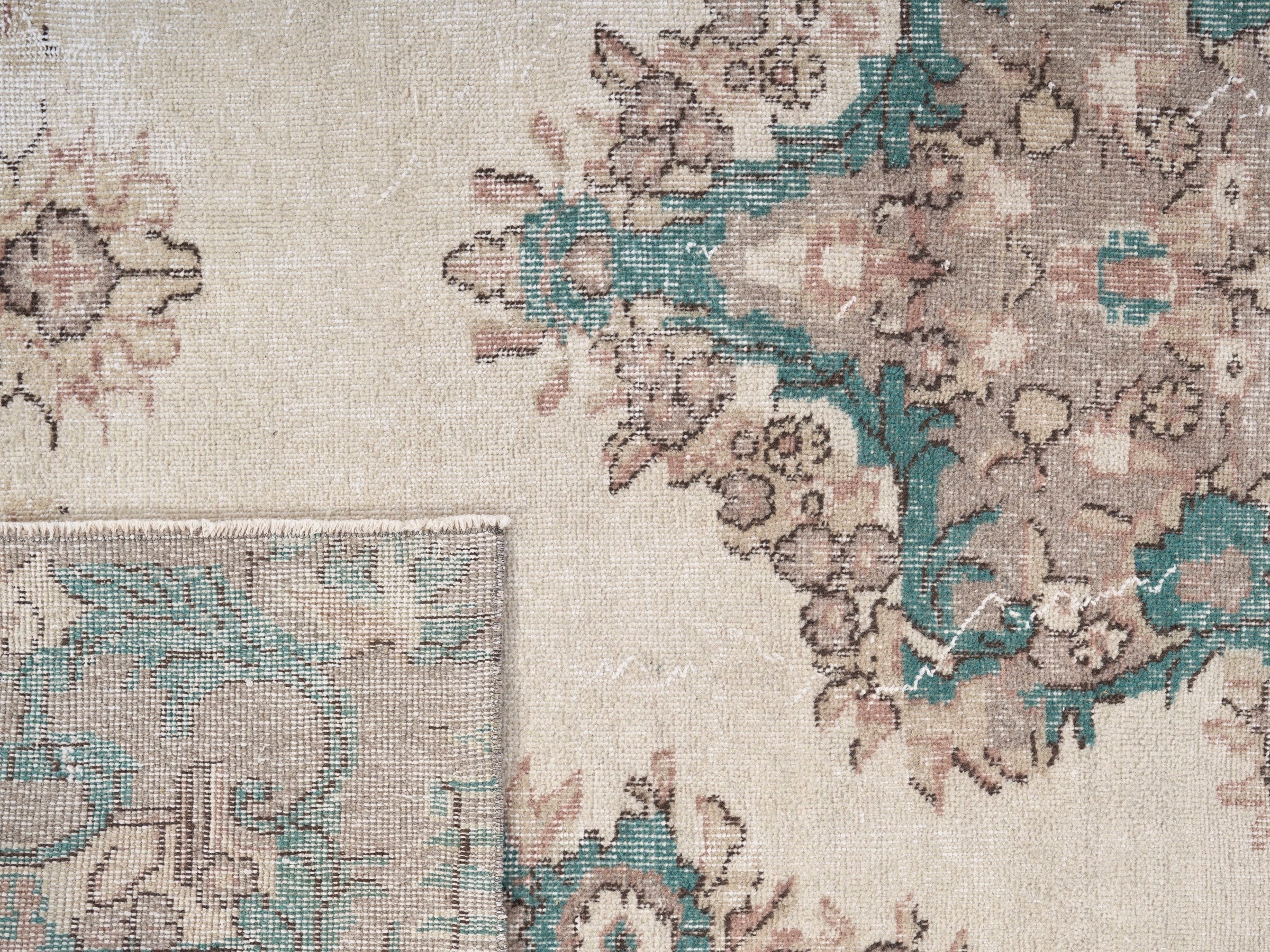 Turkish Isparta area rug in cream and muted pink, view 10 of 10