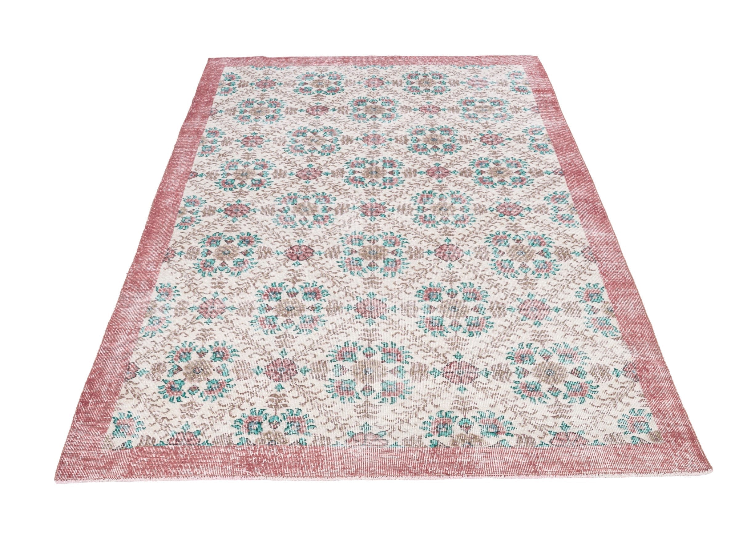 Turkish Isparta area rug in cream and dusty rose, view 2 of 10
