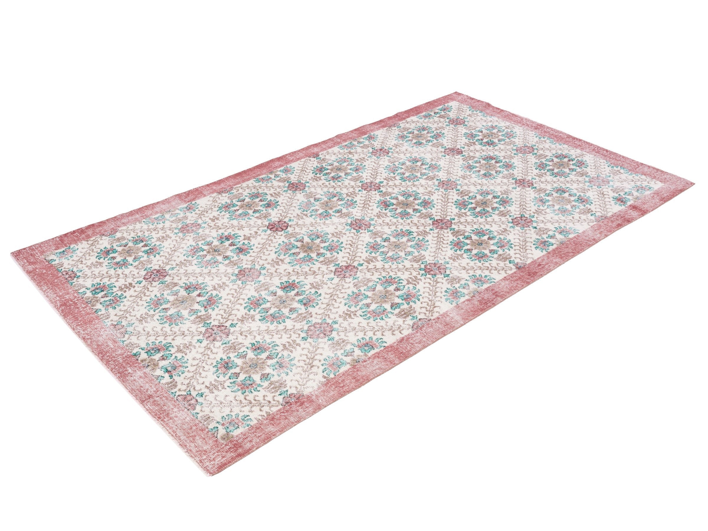 Turkish Isparta area rug in cream and dusty rose, view 3 of 10