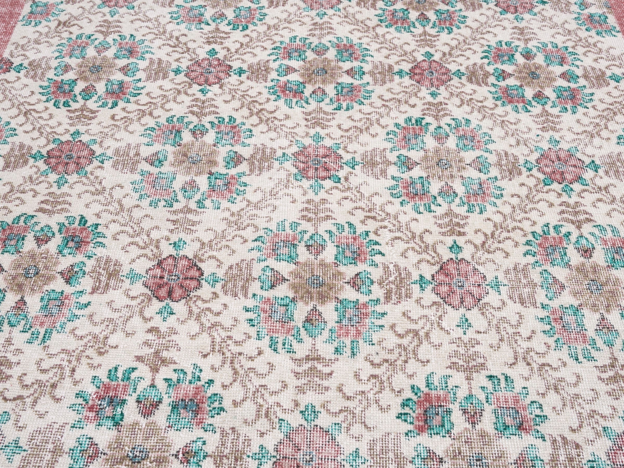 Turkish Isparta area rug in cream and dusty rose, view 4 of 10