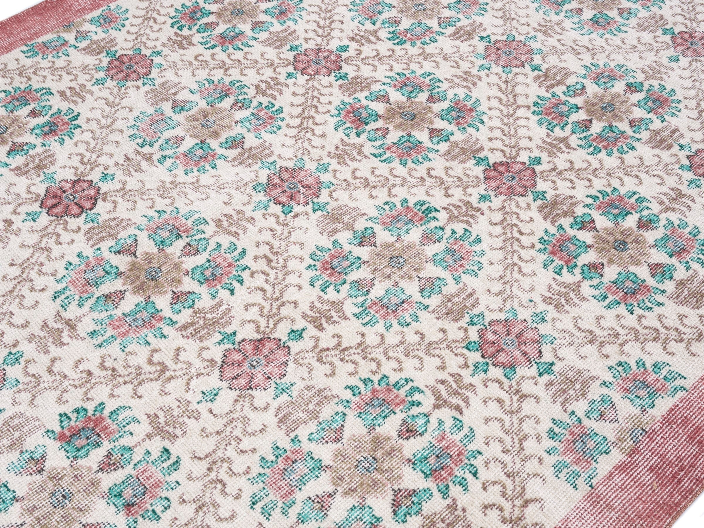 Turkish Isparta area rug in cream and dusty rose, view 5 of 10