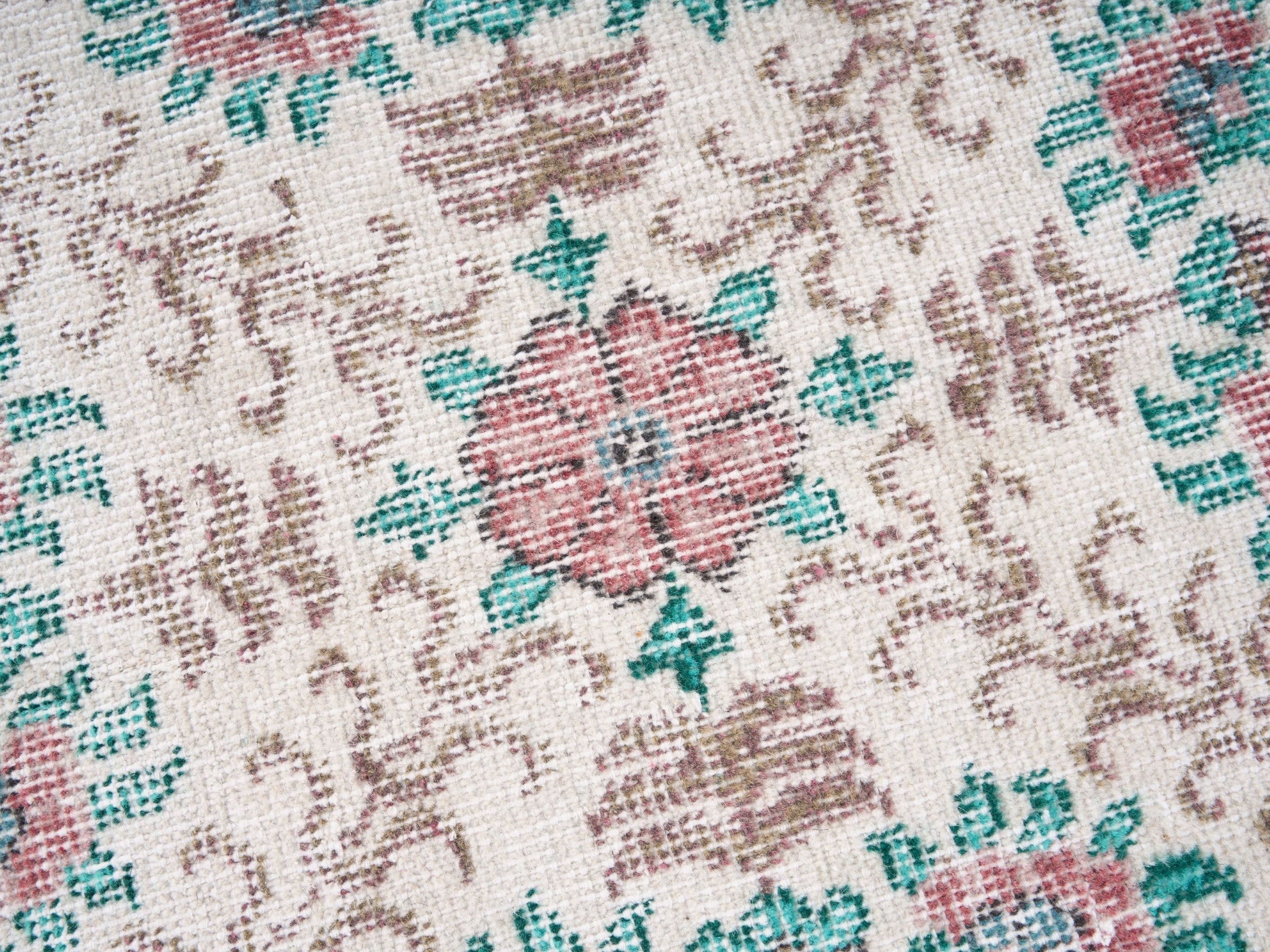 Turkish Isparta area rug in cream and dusty rose, view 7 of 10