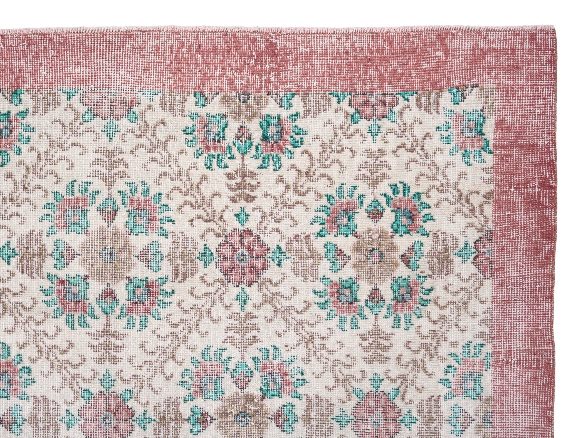 Turkish Isparta area rug in cream and dusty rose, view 8 of 10
