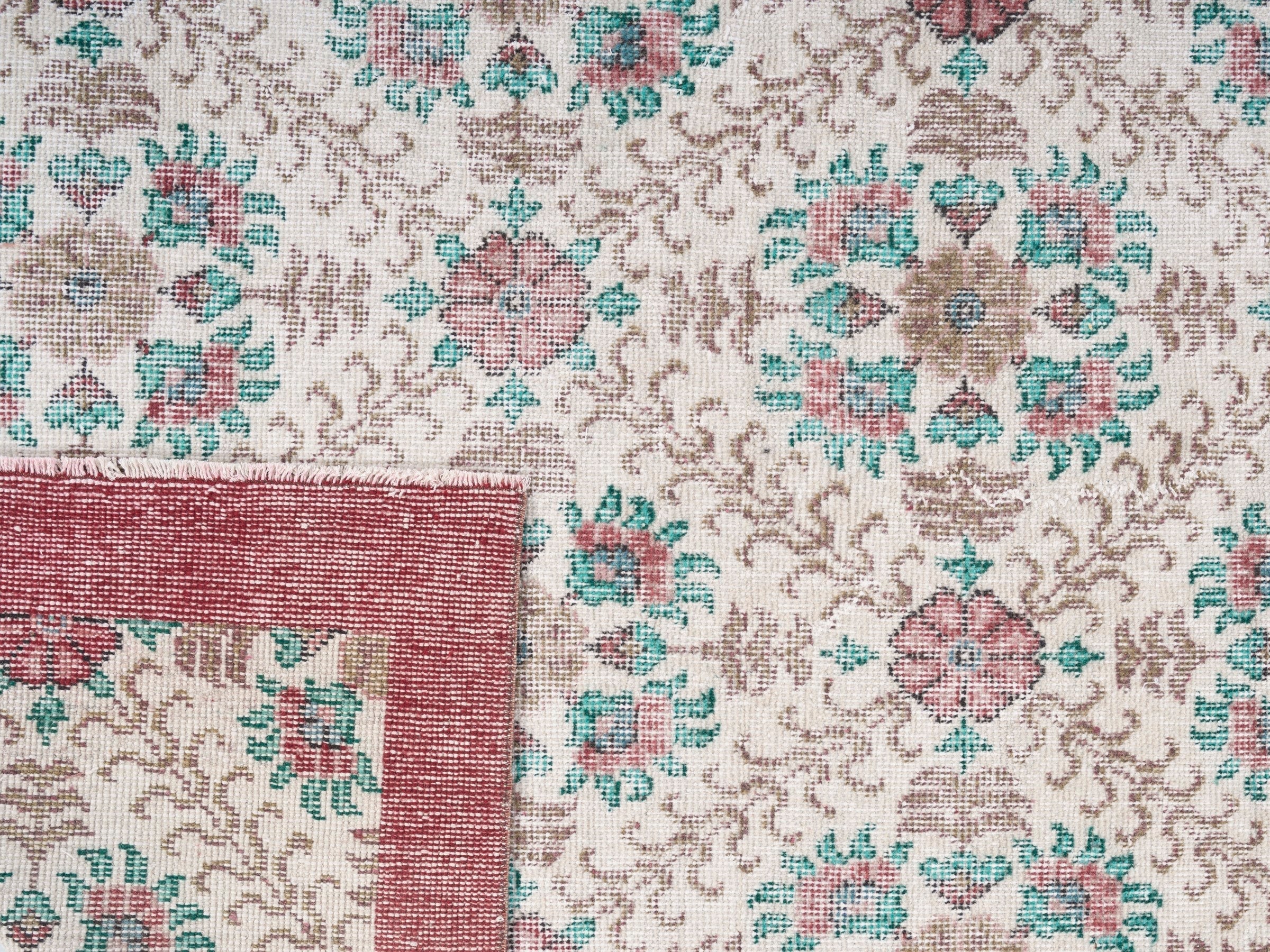 Turkish Isparta area rug in cream and dusty rose, view 10 of 10