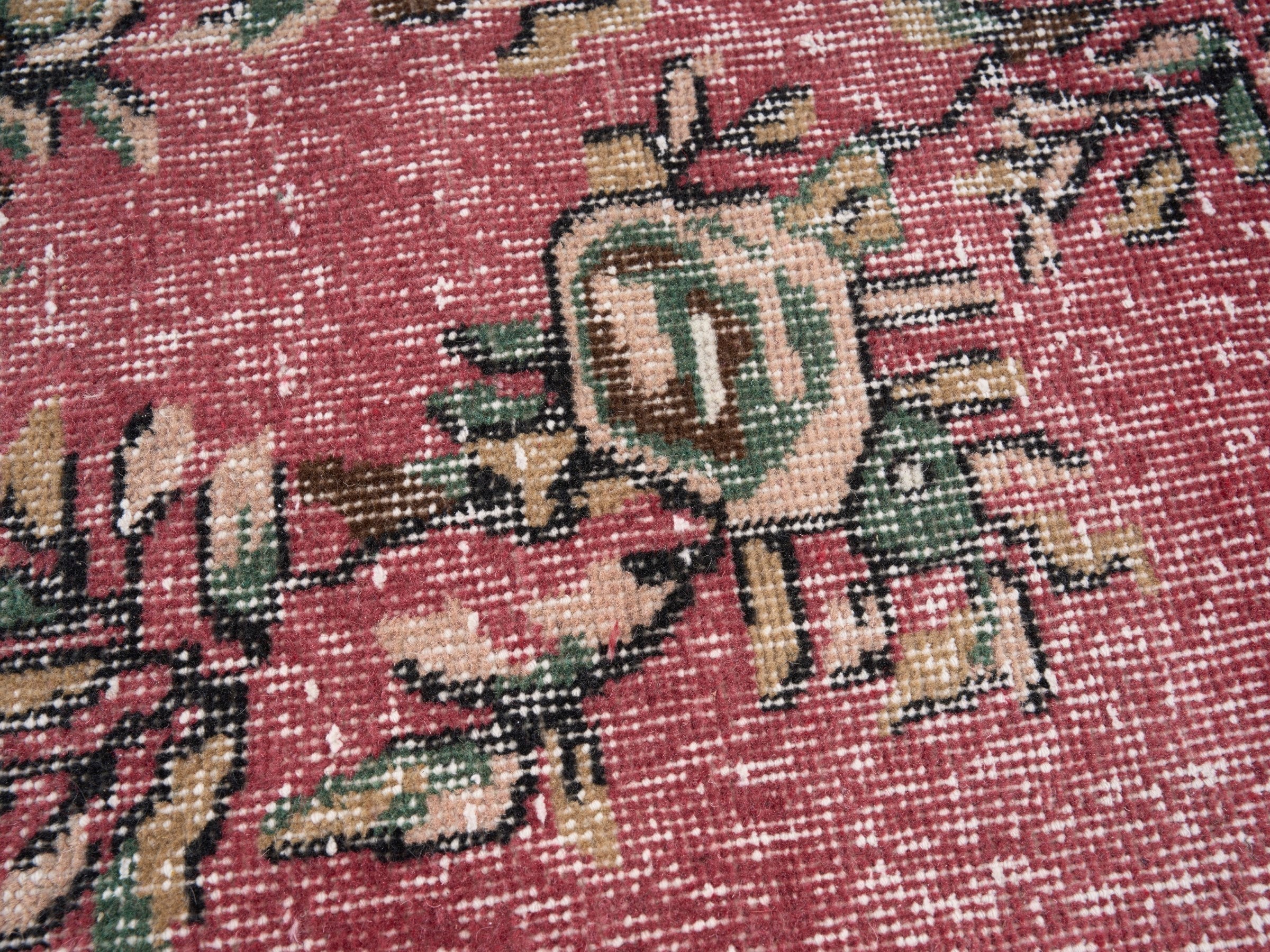 Turkish Isparta area rug in muted pink and dark brown, view 7 of 10