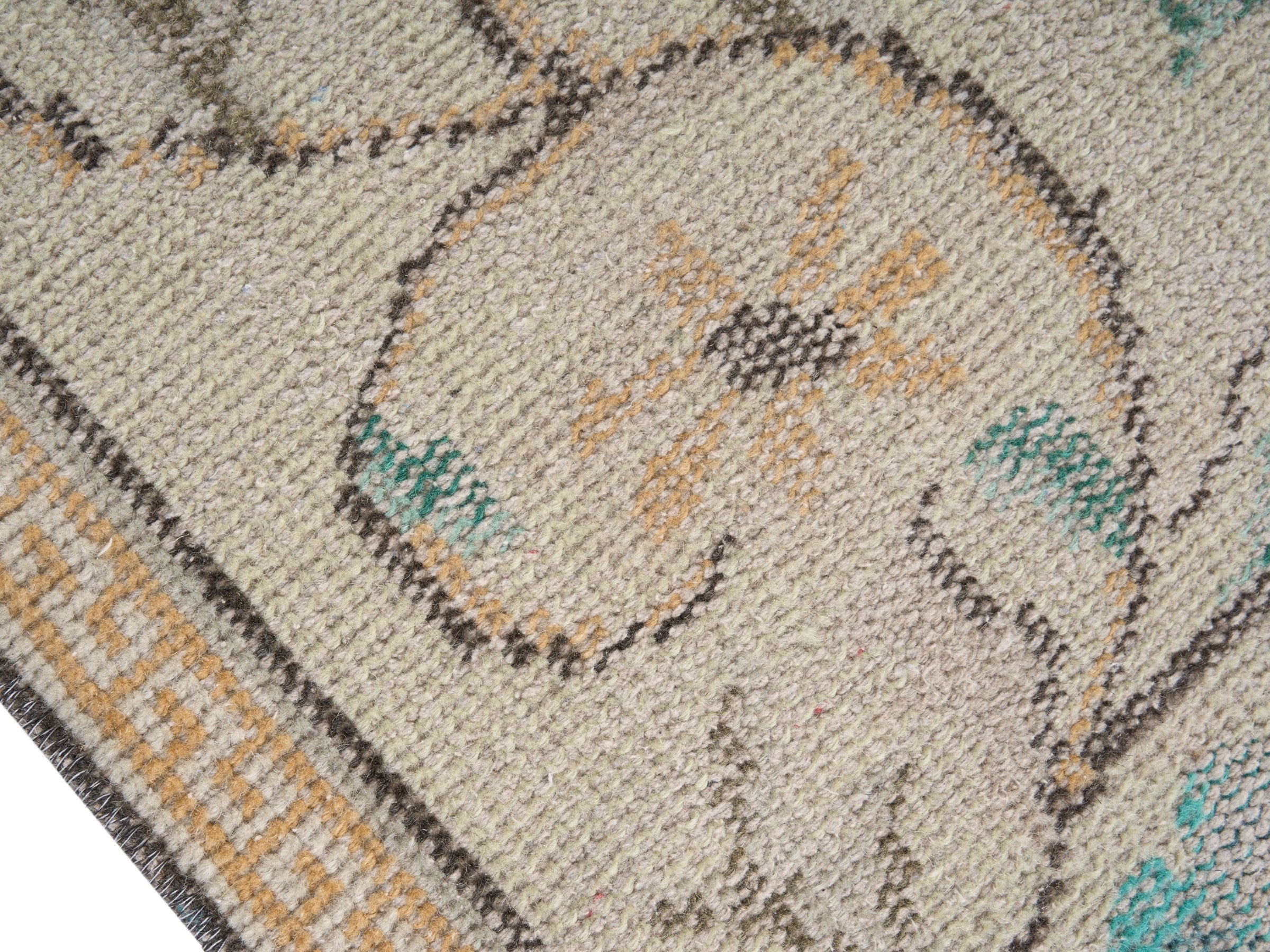 Turkish Manisa area rug in tan and celadon, view 6 of 10