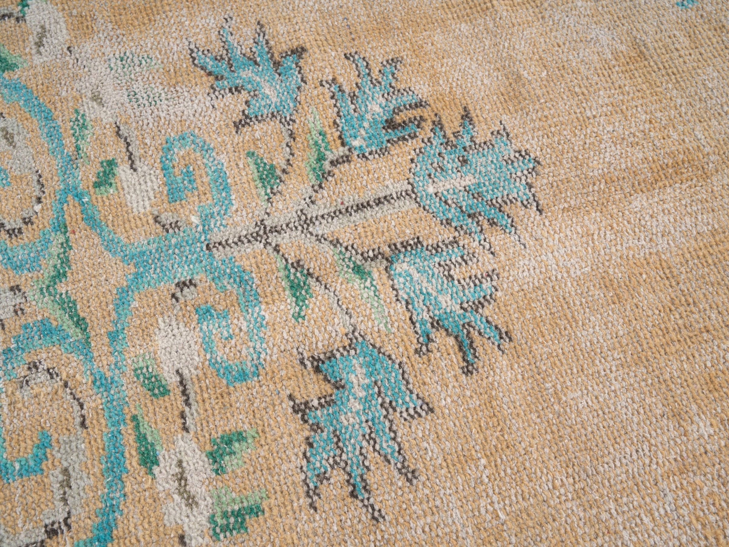 Turkish Manisa area rug in tan and celadon, view 7 of 10