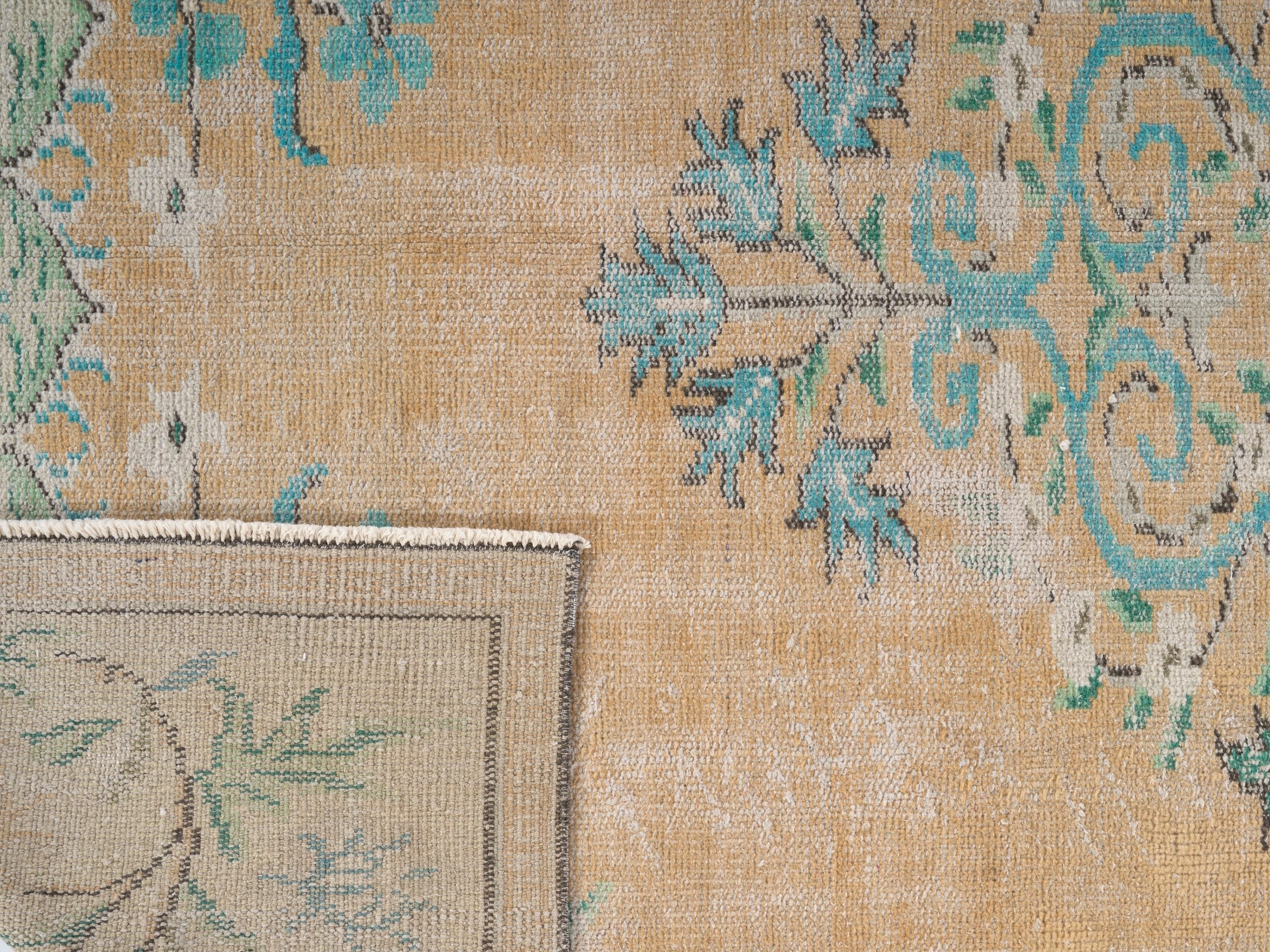 Turkish Manisa area rug in tan and celadon, view 10 of 10