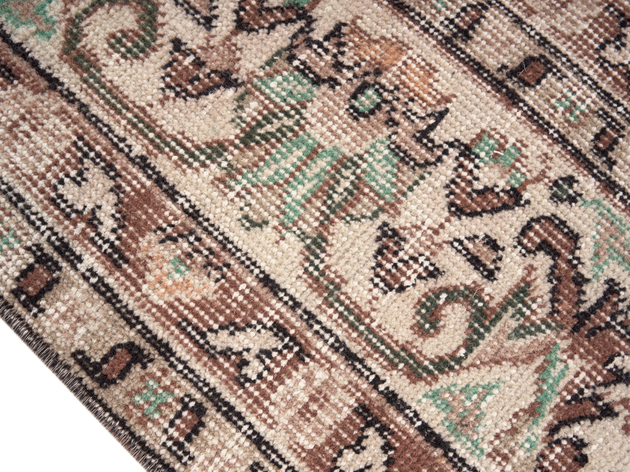 Turkish Isparta area rug in emerald and beige, view 6 of 10