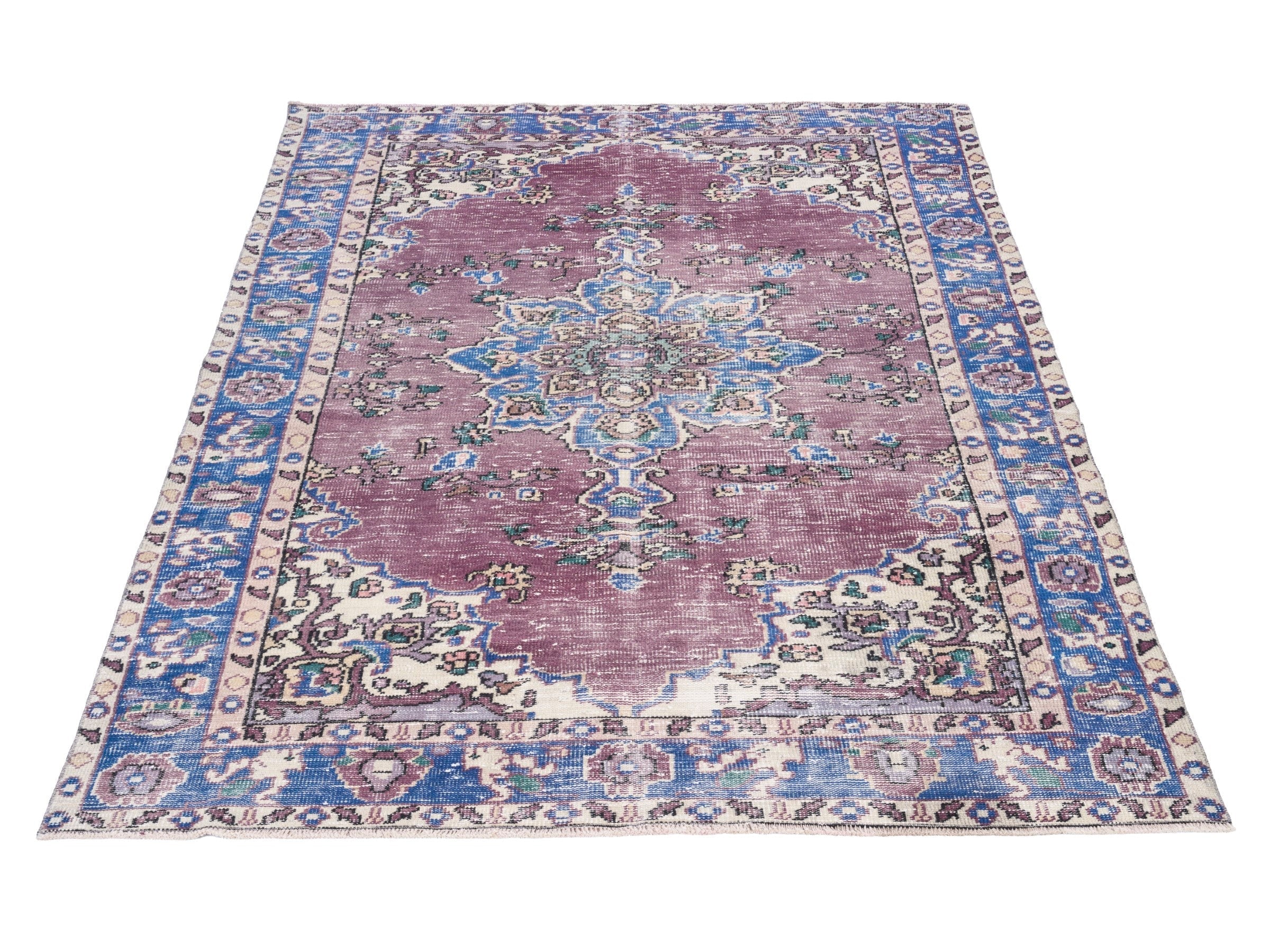 Turkish Isparta area rug in dusty rose and navy, view 2 of 10