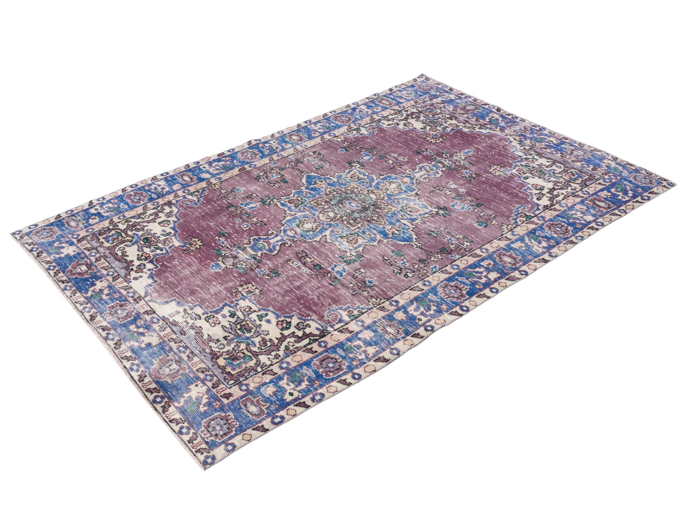 Turkish Isparta area rug in dusty rose and navy, view 3 of 10