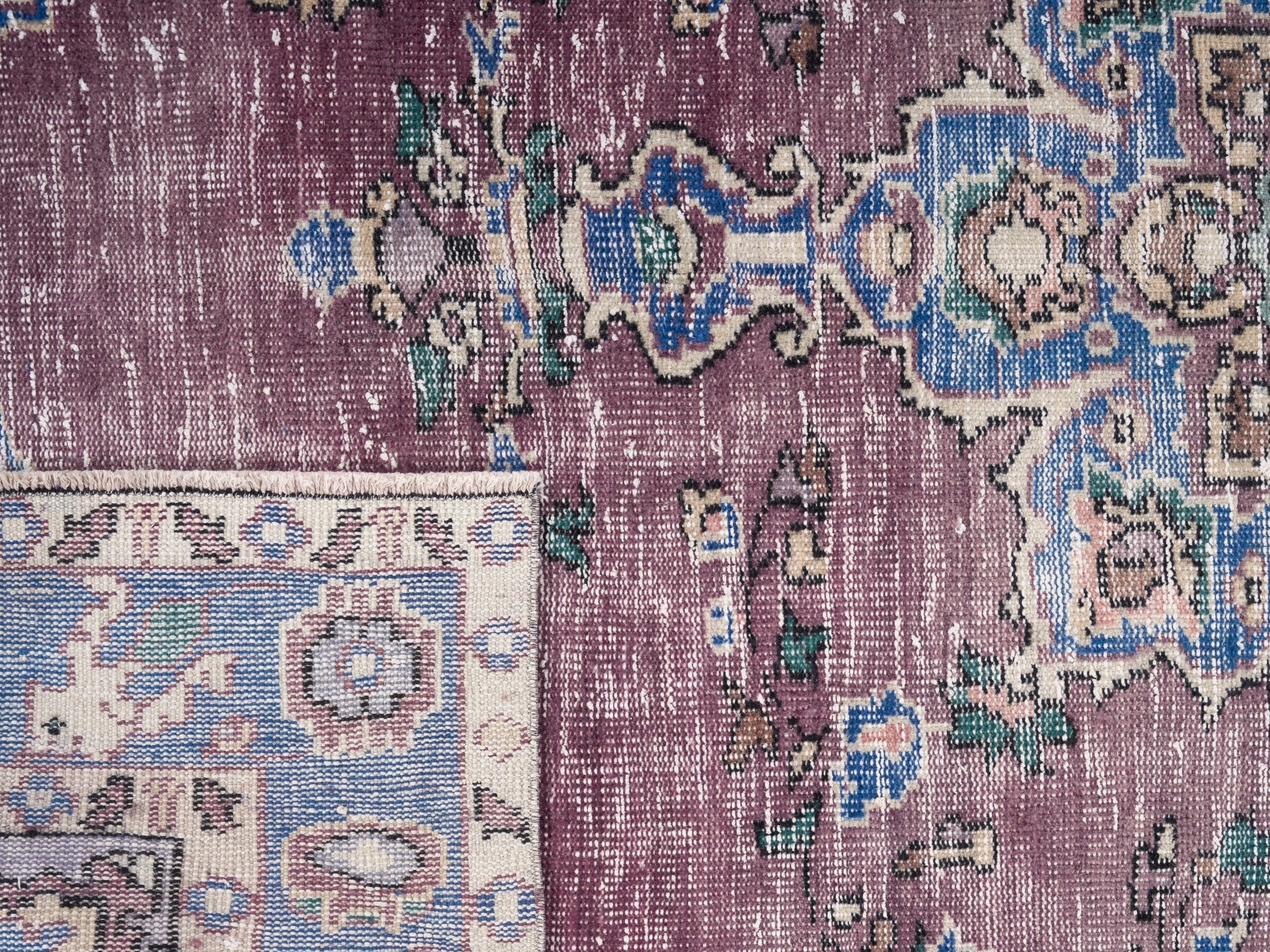 Turkish Isparta area rug in dusty rose and navy, view 10 of 10