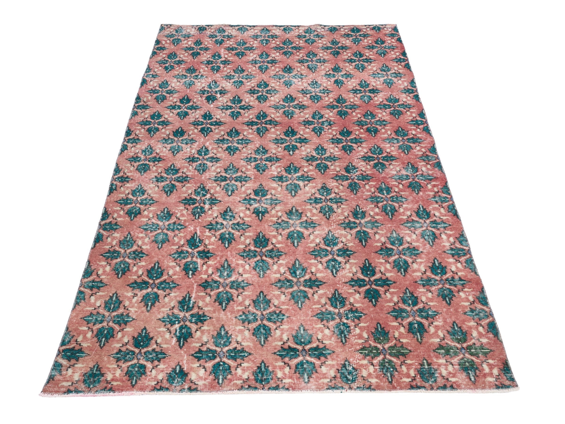 Turkish Isparta area rug in dusty rose and teal, view 2 of 10