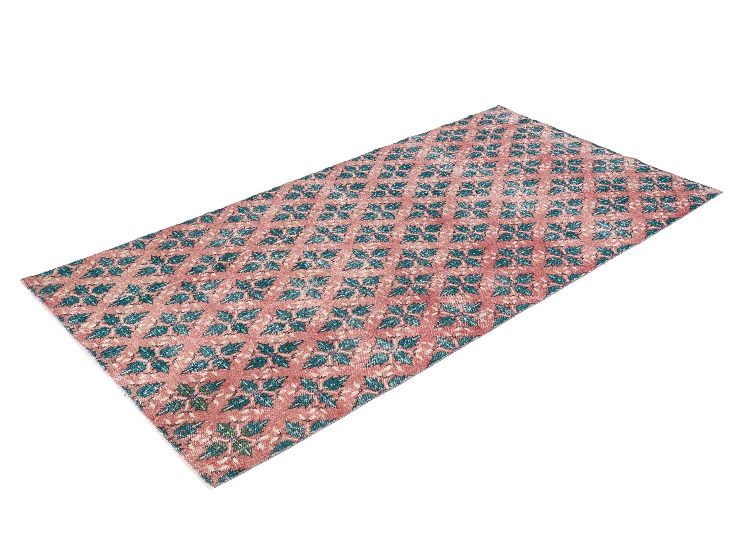 Turkish Isparta area rug in dusty rose and teal, view 3 of 10