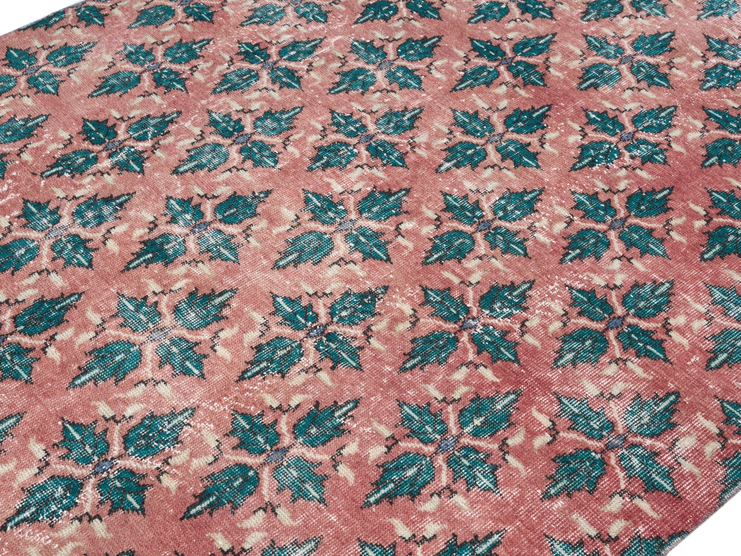 Turkish Isparta area rug in dusty rose and teal, view 5 of 10
