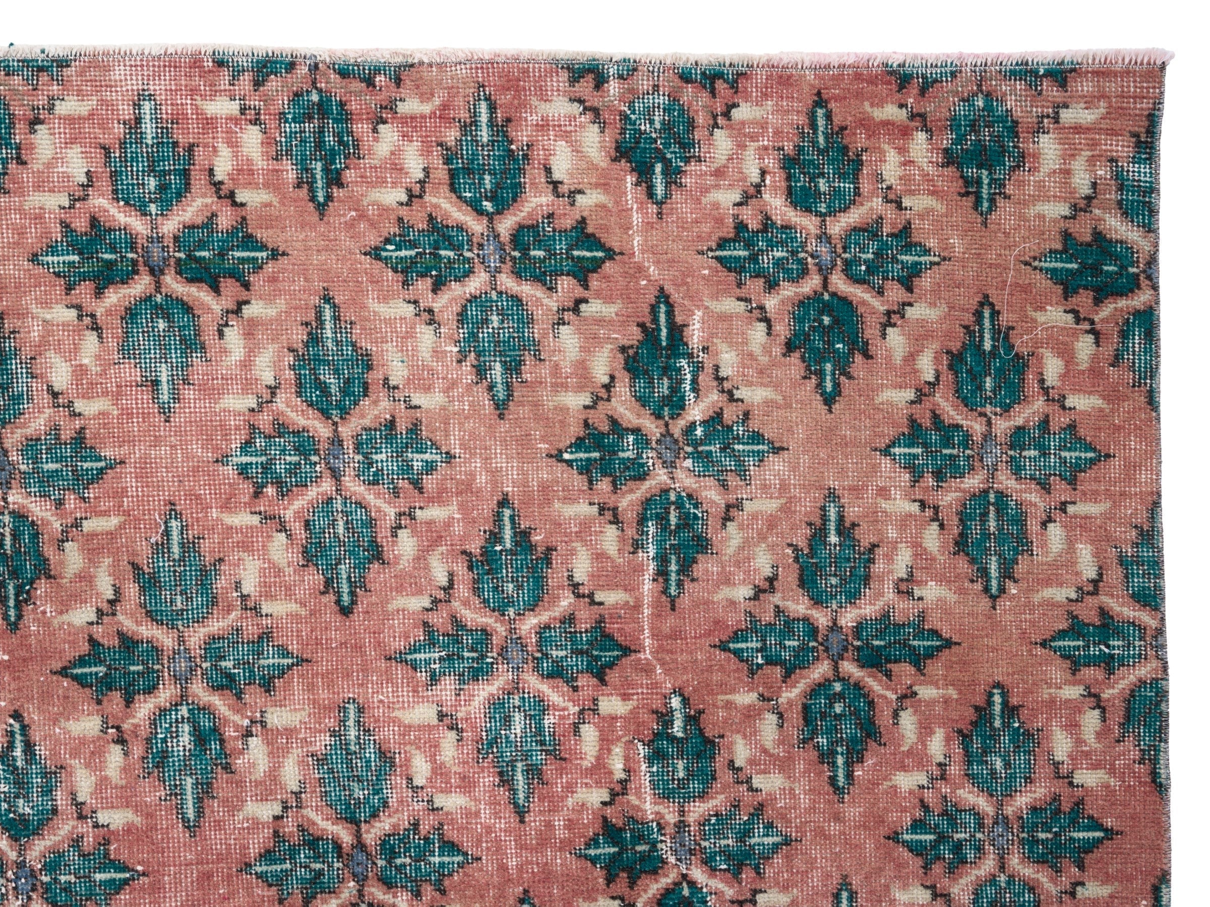 Turkish Isparta area rug in dusty rose and teal, view 8 of 10