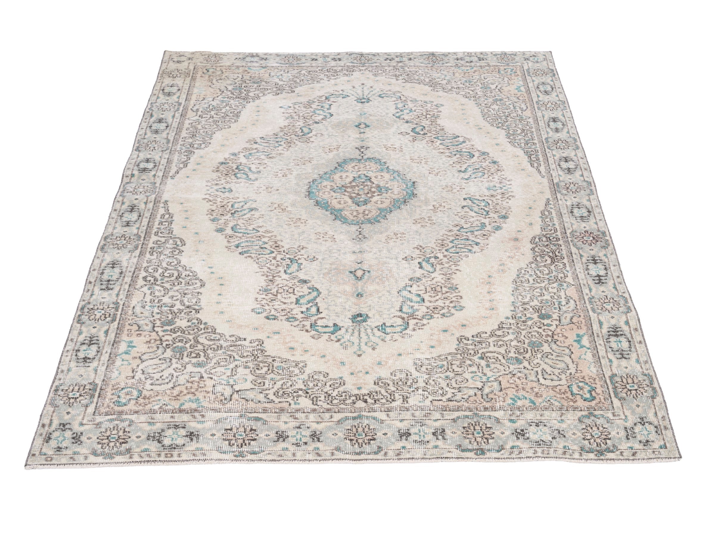 Turkish Isparta area rug in cream and greige, view 2 of 10
