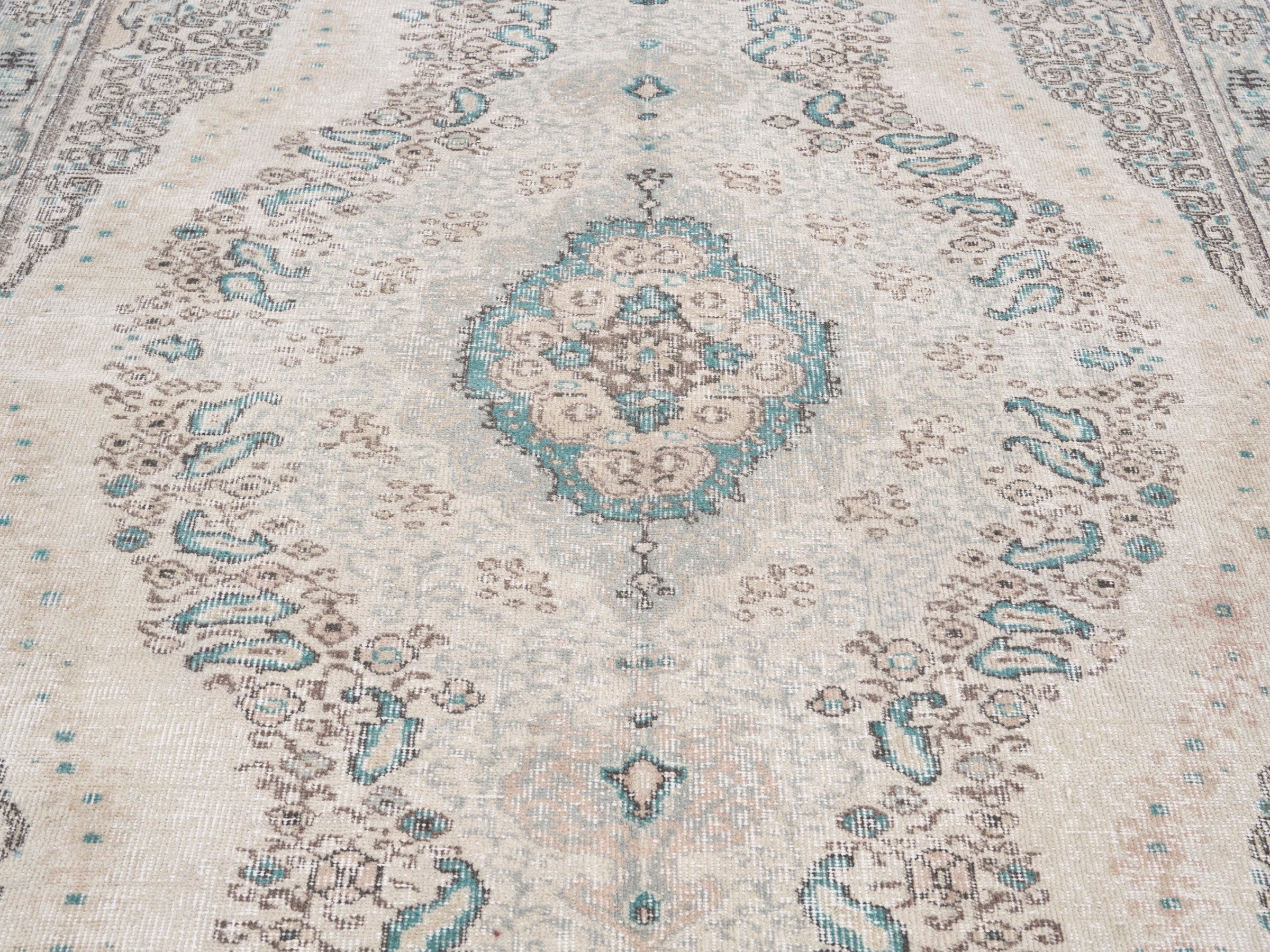 Turkish Isparta area rug in cream and greige, view 4 of 10