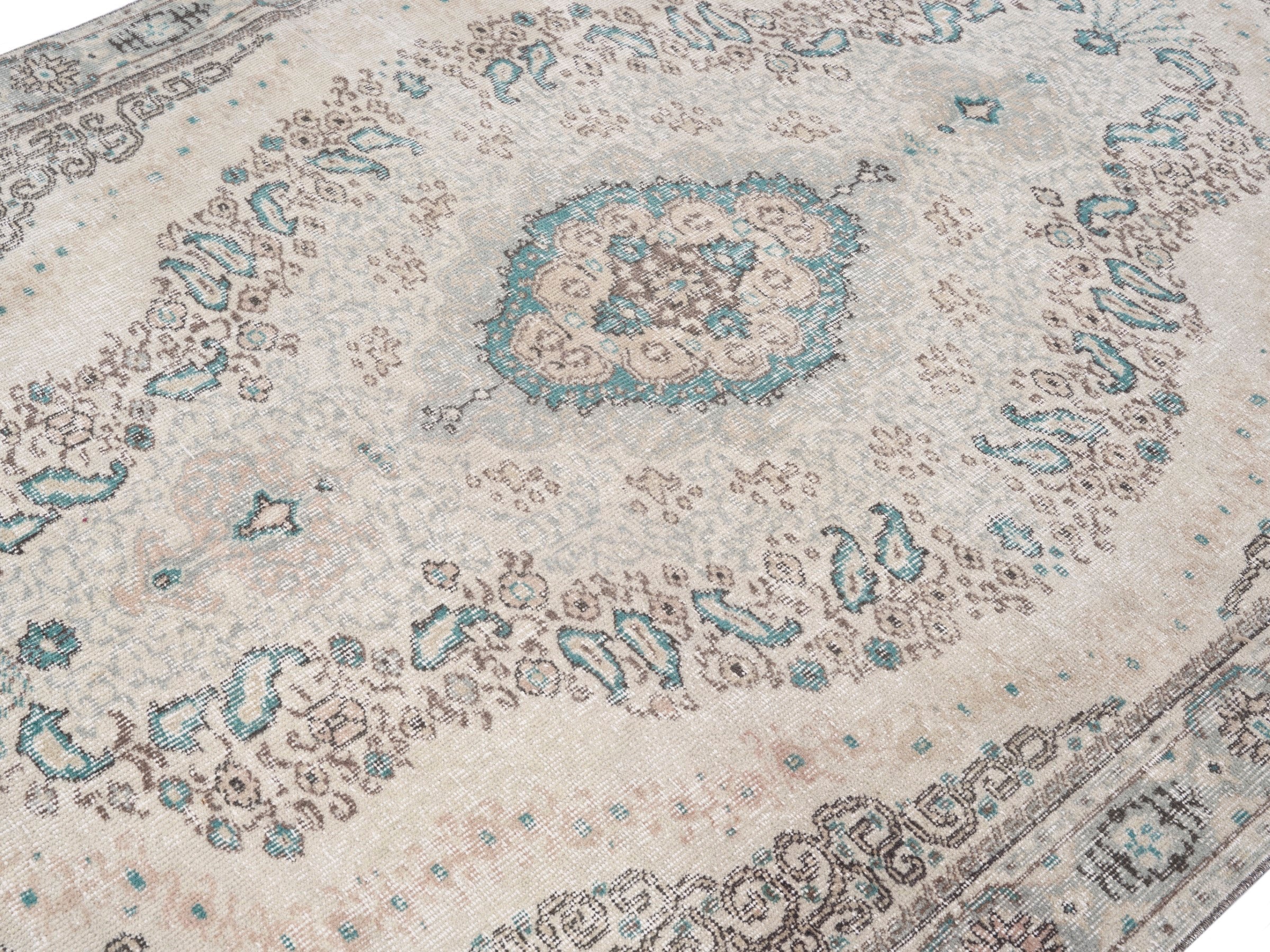 Turkish Isparta area rug in cream and greige, view 5 of 10