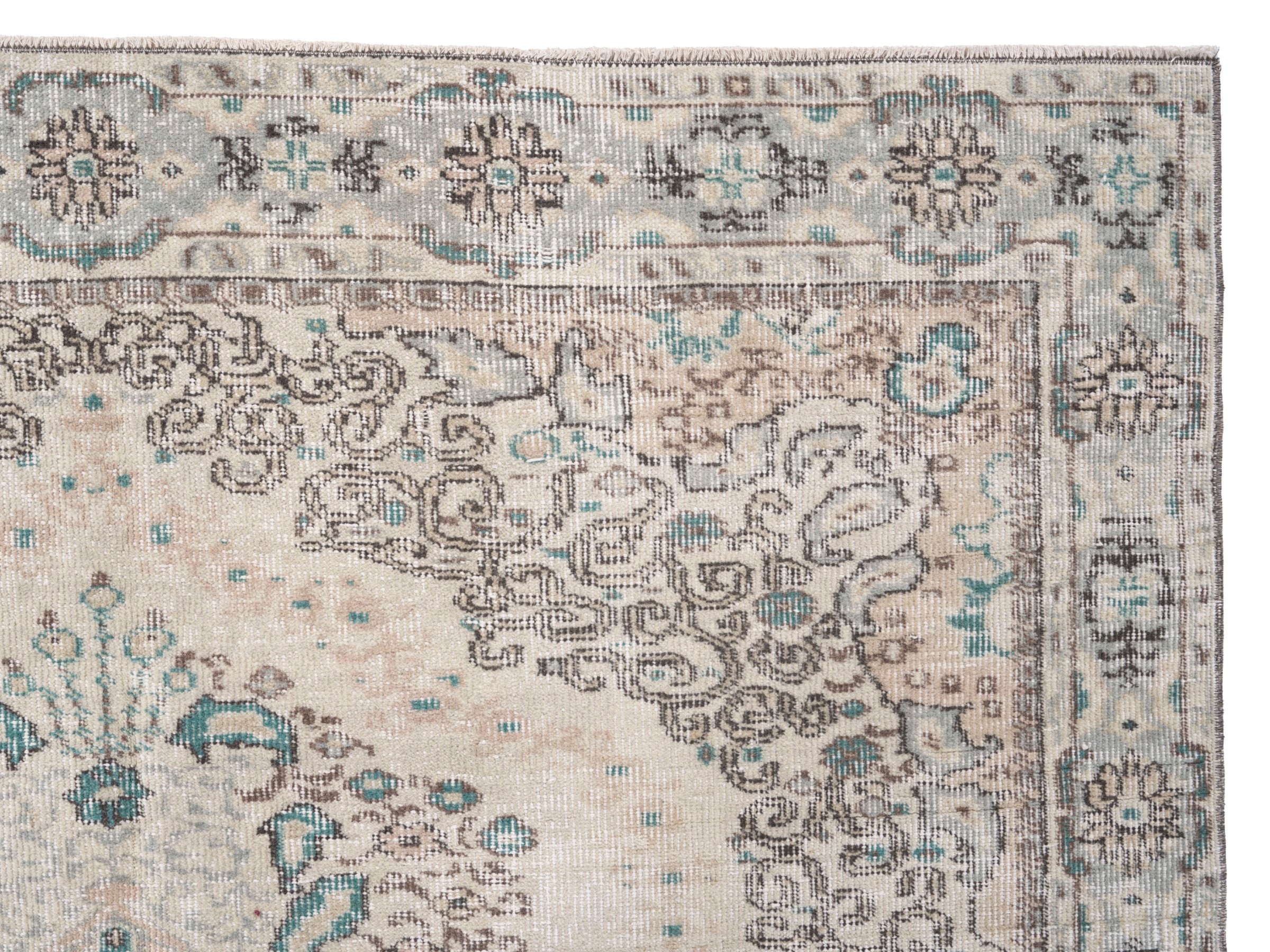 Turkish Isparta area rug in cream and greige, view 8 of 10
