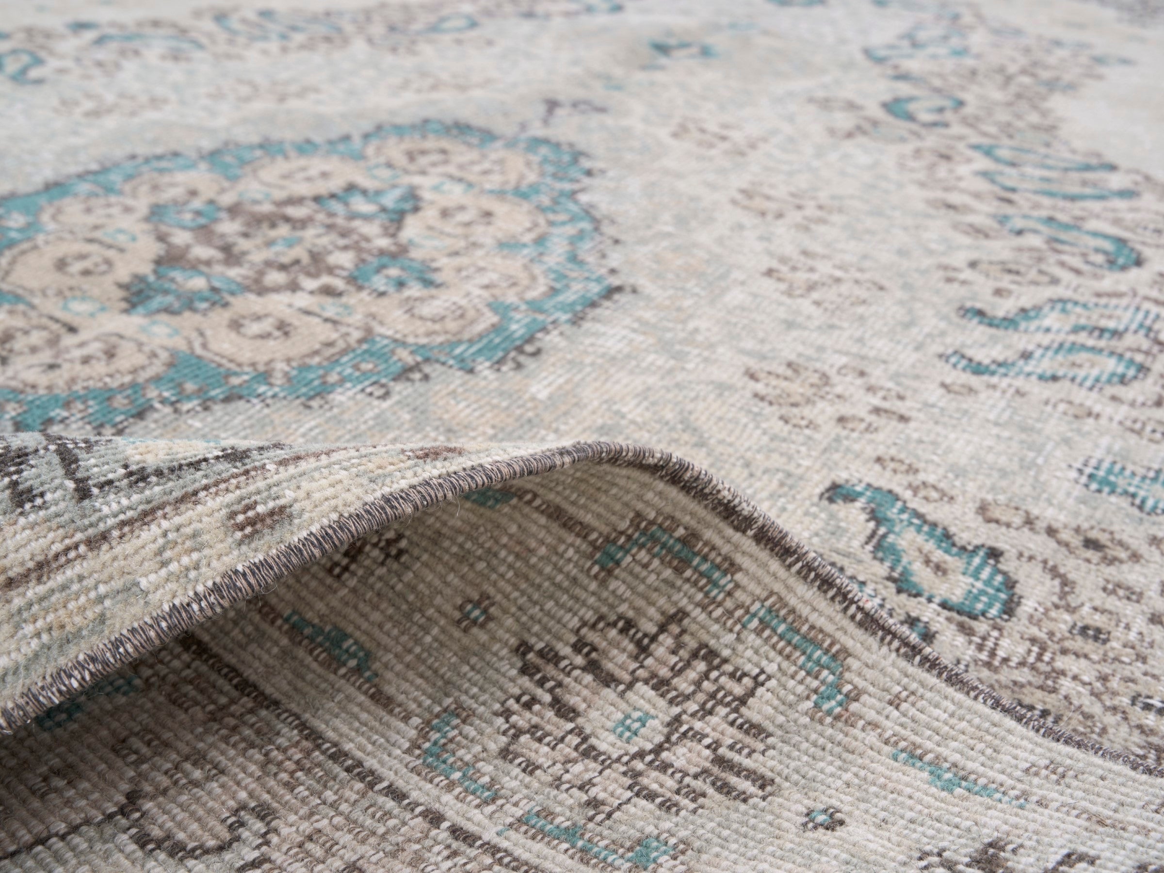 Turkish Isparta area rug in cream and greige, view 9 of 10