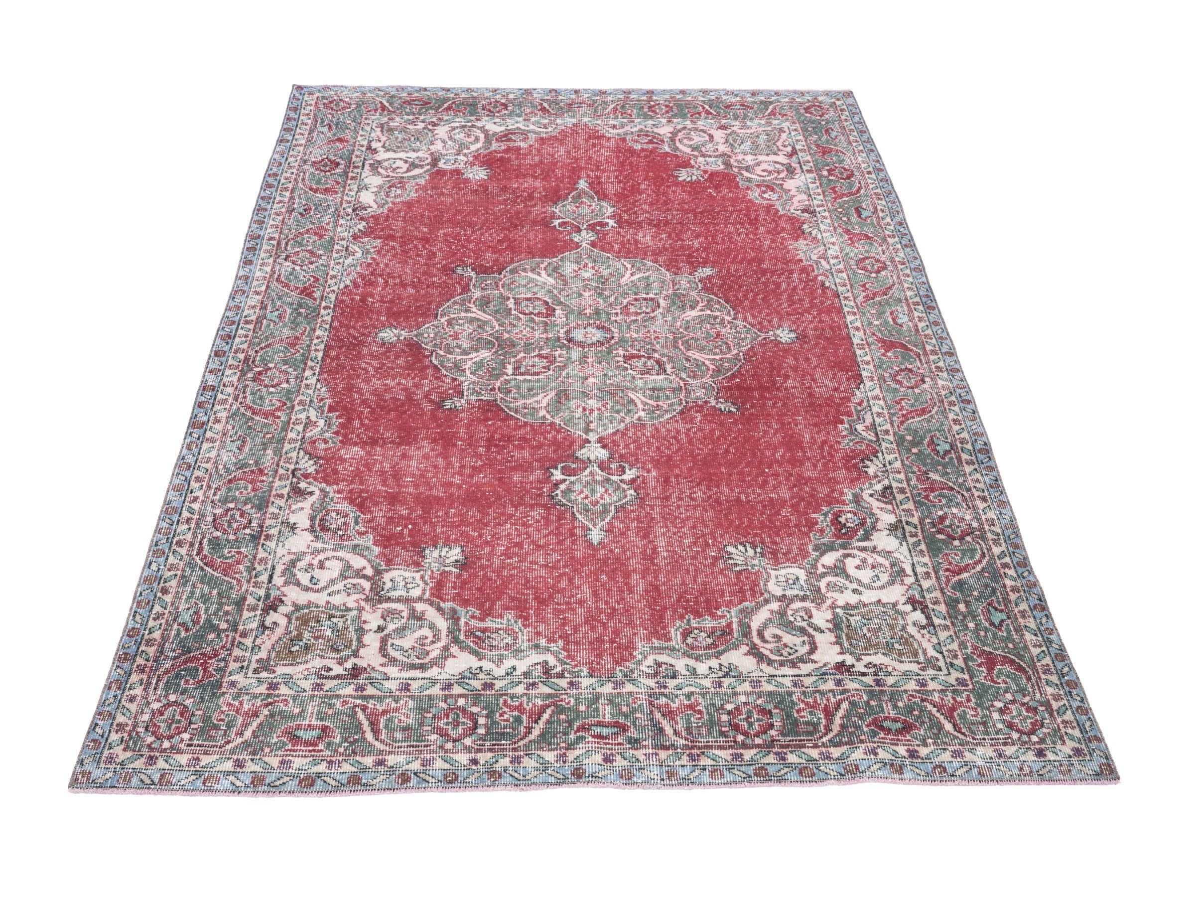 Turkish Isparta area rug in faded red and greige, view 2 of 10