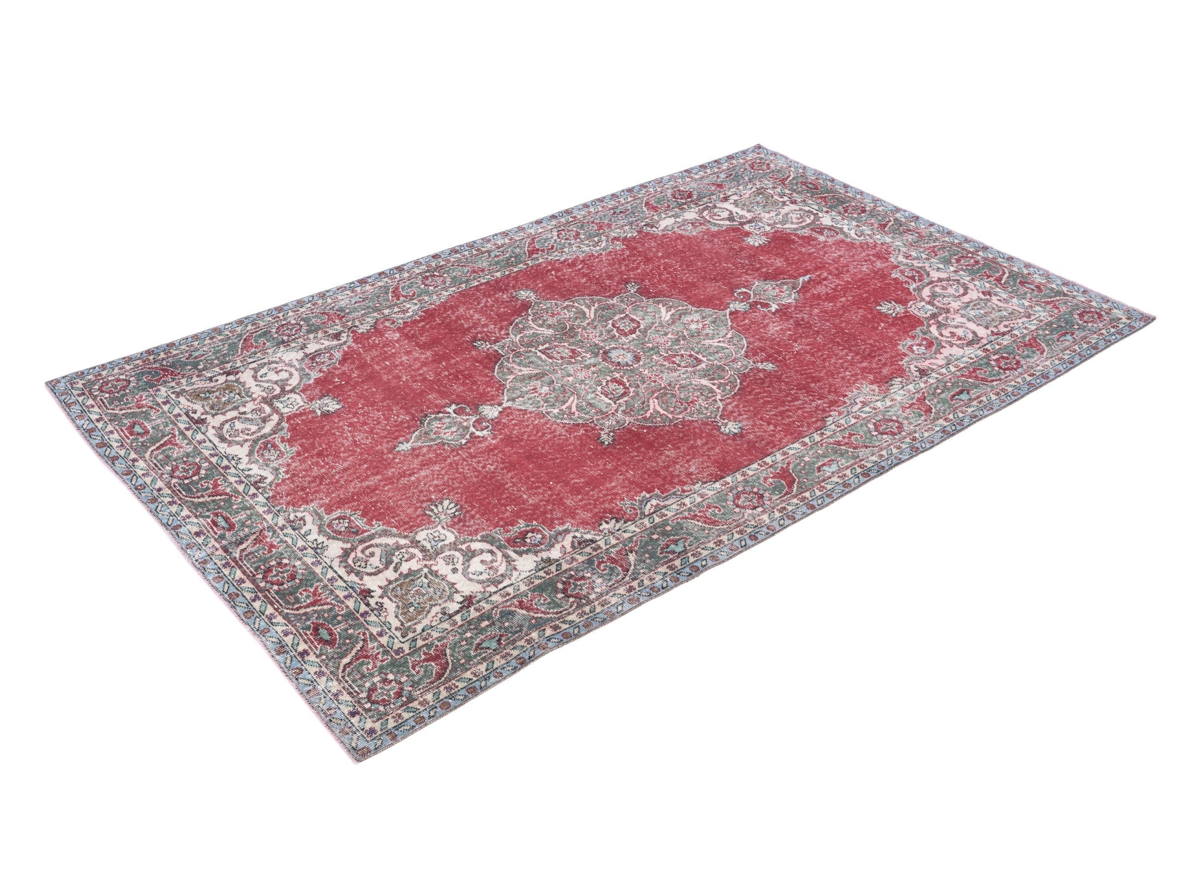 Turkish Isparta area rug in faded red and greige, view 3 of 10