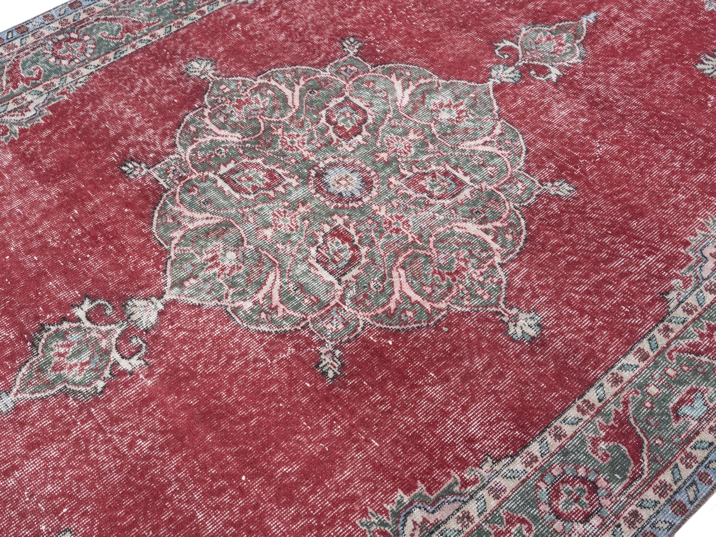 Turkish Isparta area rug in faded red and greige, view 5 of 10