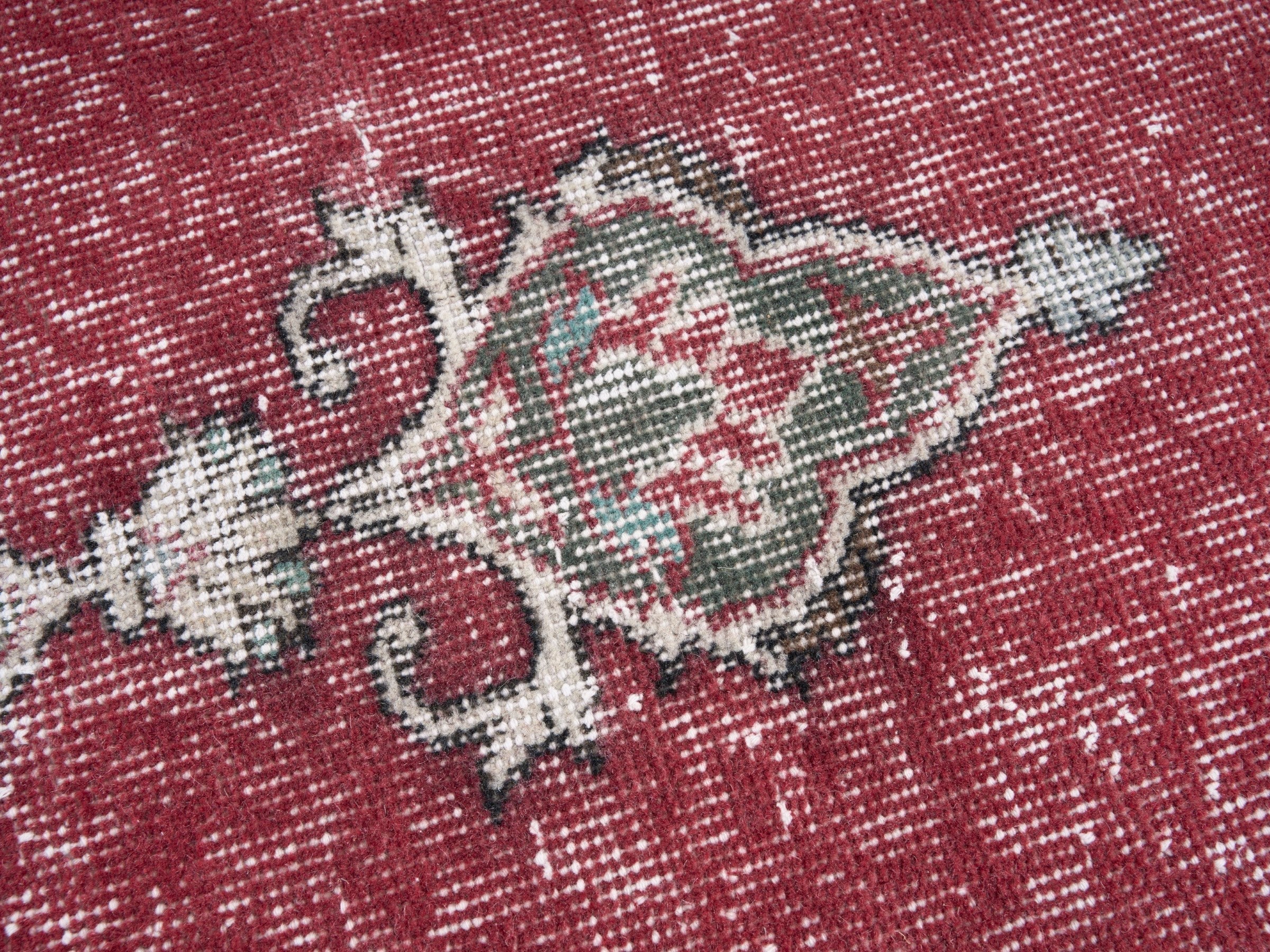 Turkish Isparta area rug in faded red and greige, view 7 of 10