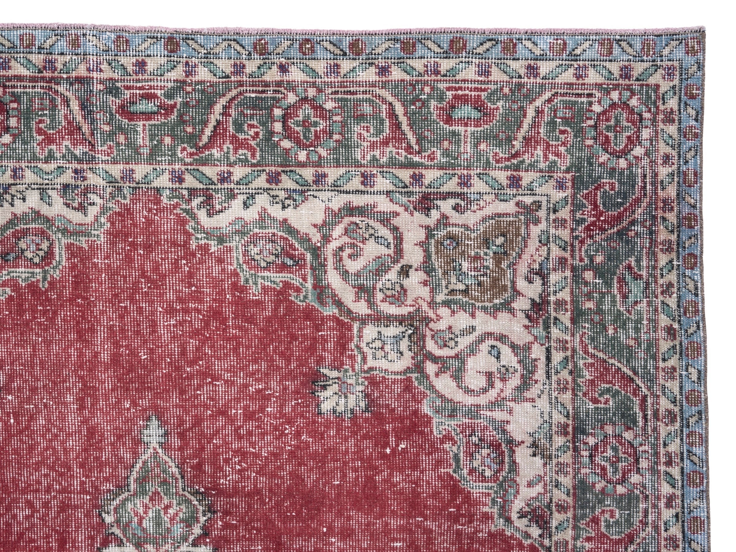 Turkish Isparta area rug in faded red and greige, view 8 of 10